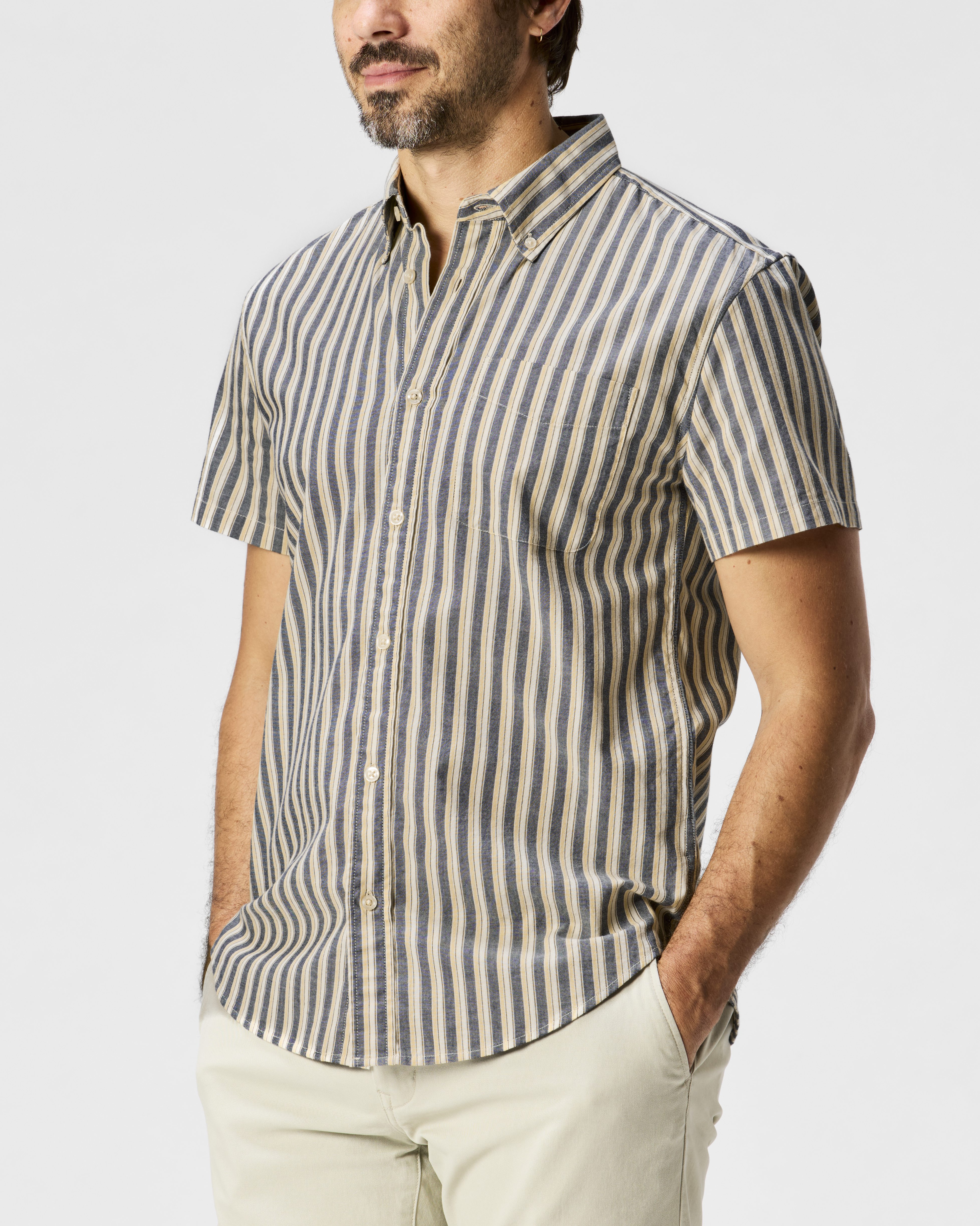 【schott） Stripe shirting natural shirt schott） Stripe shirting natural shirt Schott Nyc Stripe