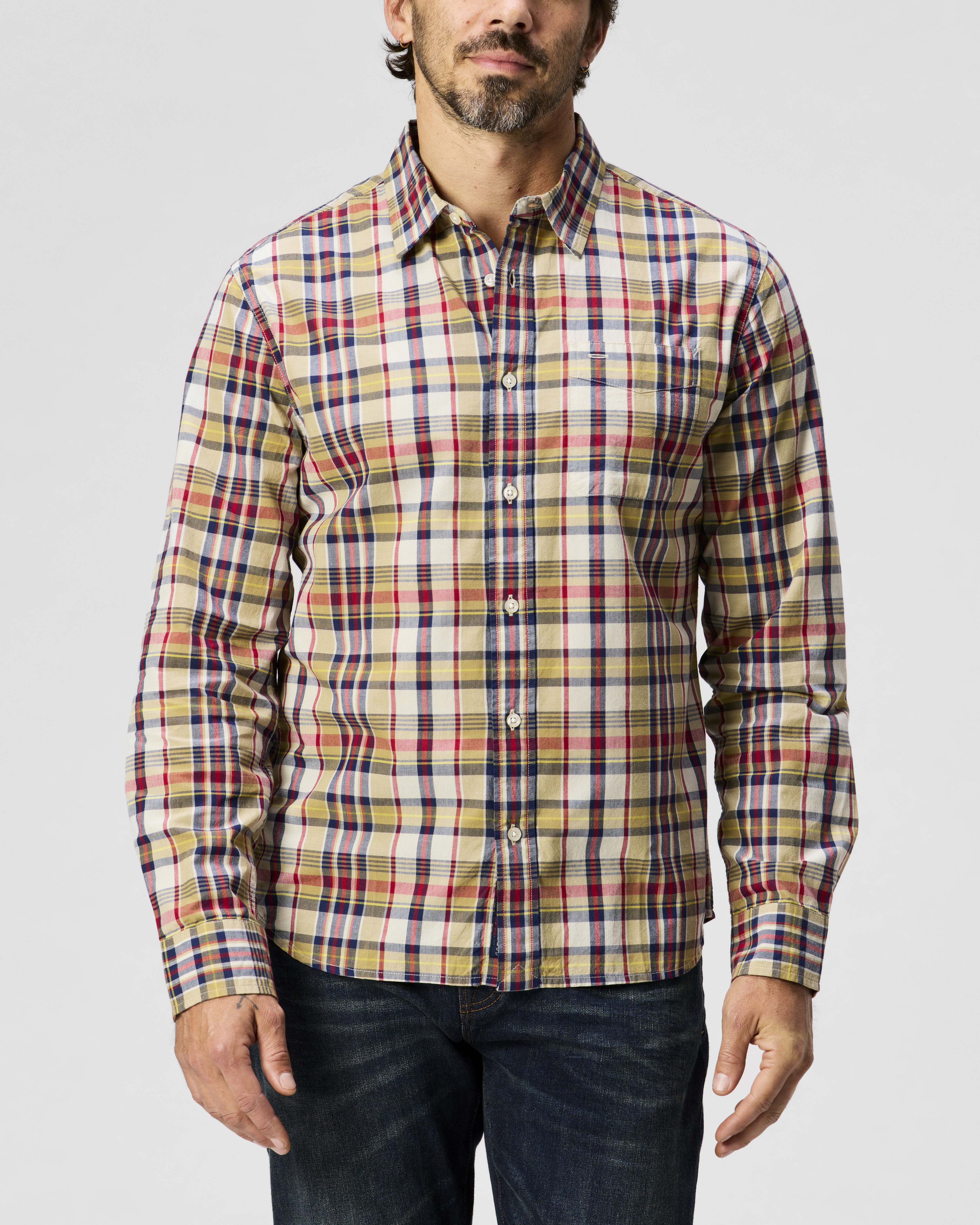 Flint and Tinder Madras Long Sleeve Shirt - White / Red