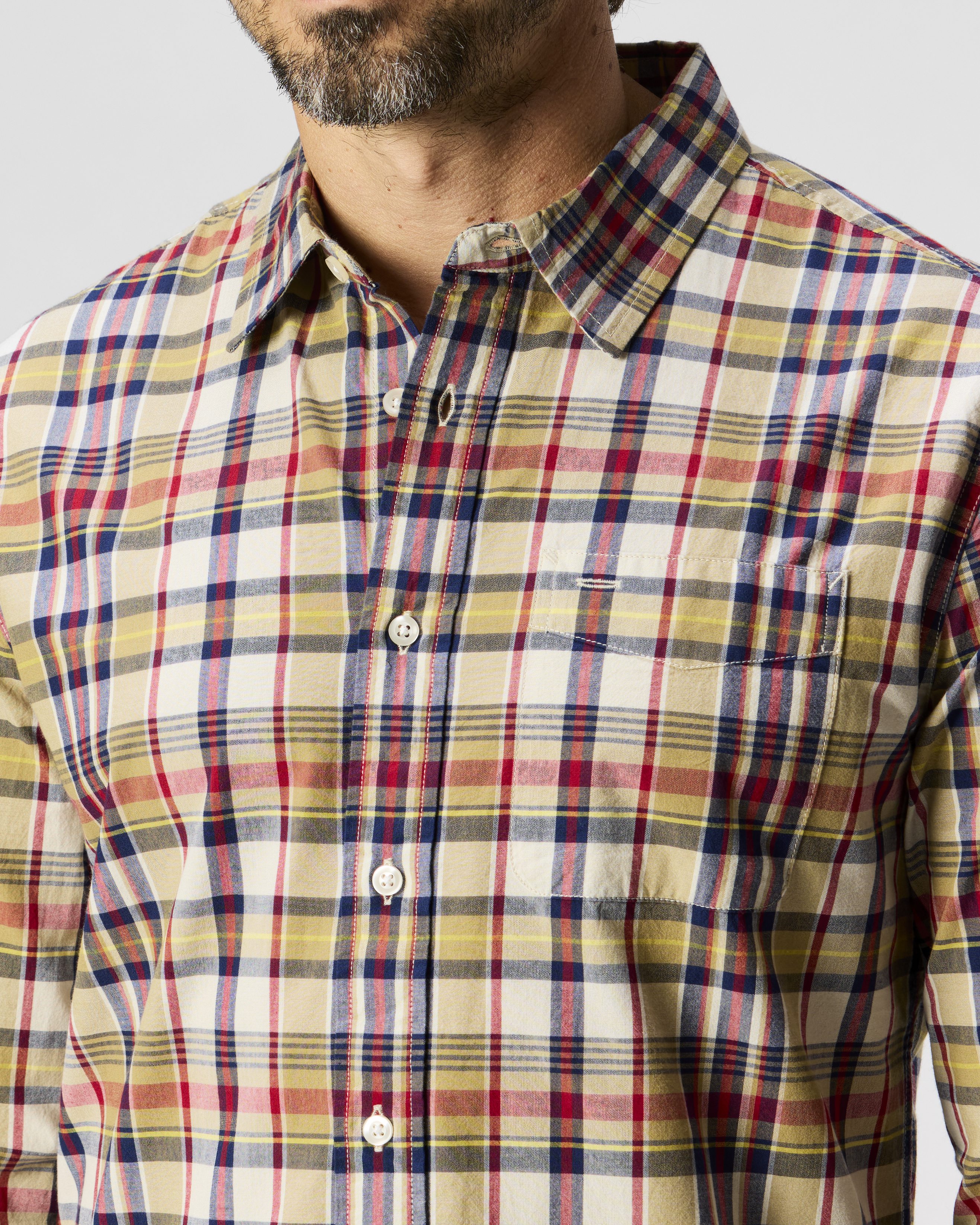 Flint and Tinder Madras Long Sleeve Shirt - White / Red