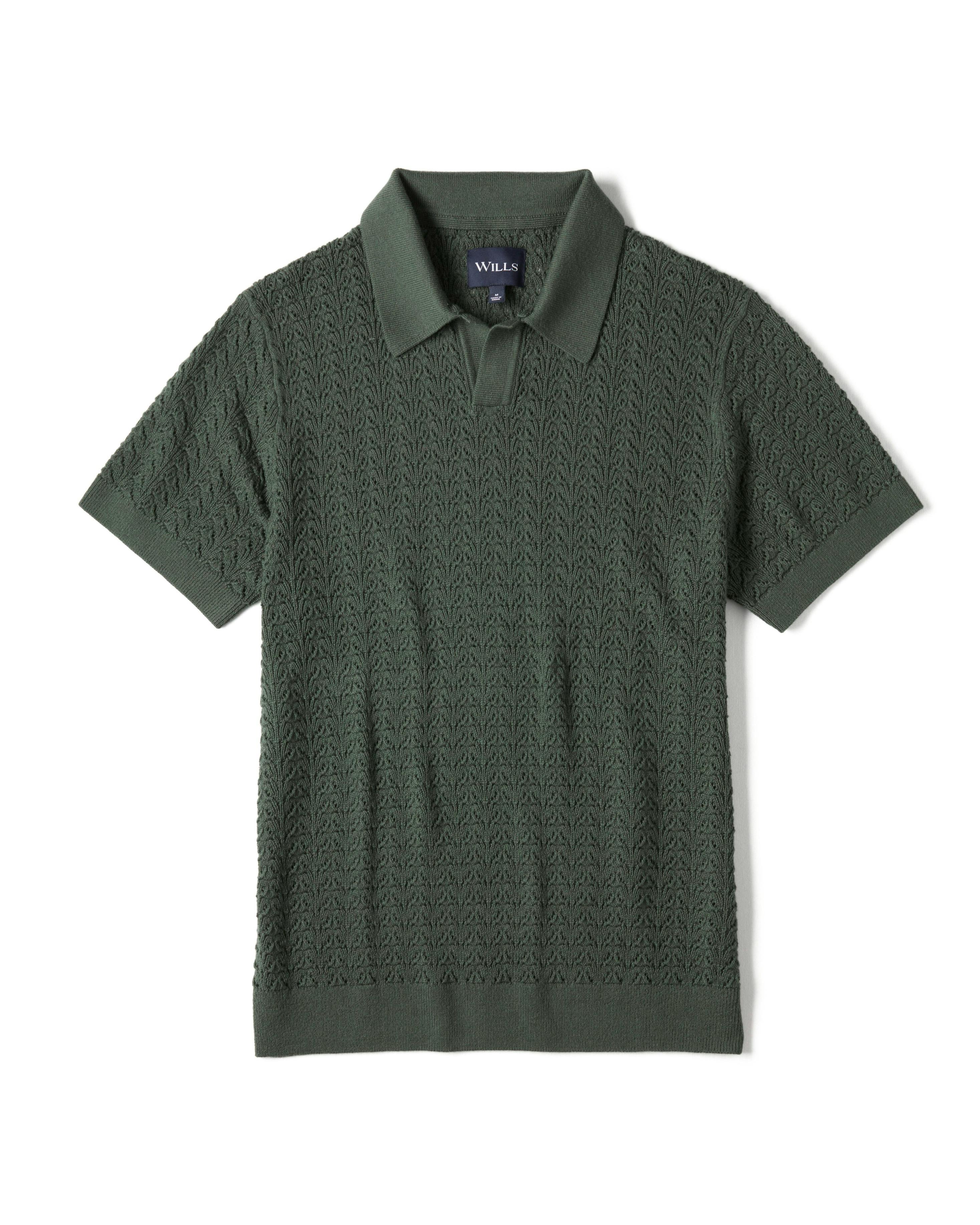 Wills Retro Stitch Johnny Collar Polo Deep Forest Sweater