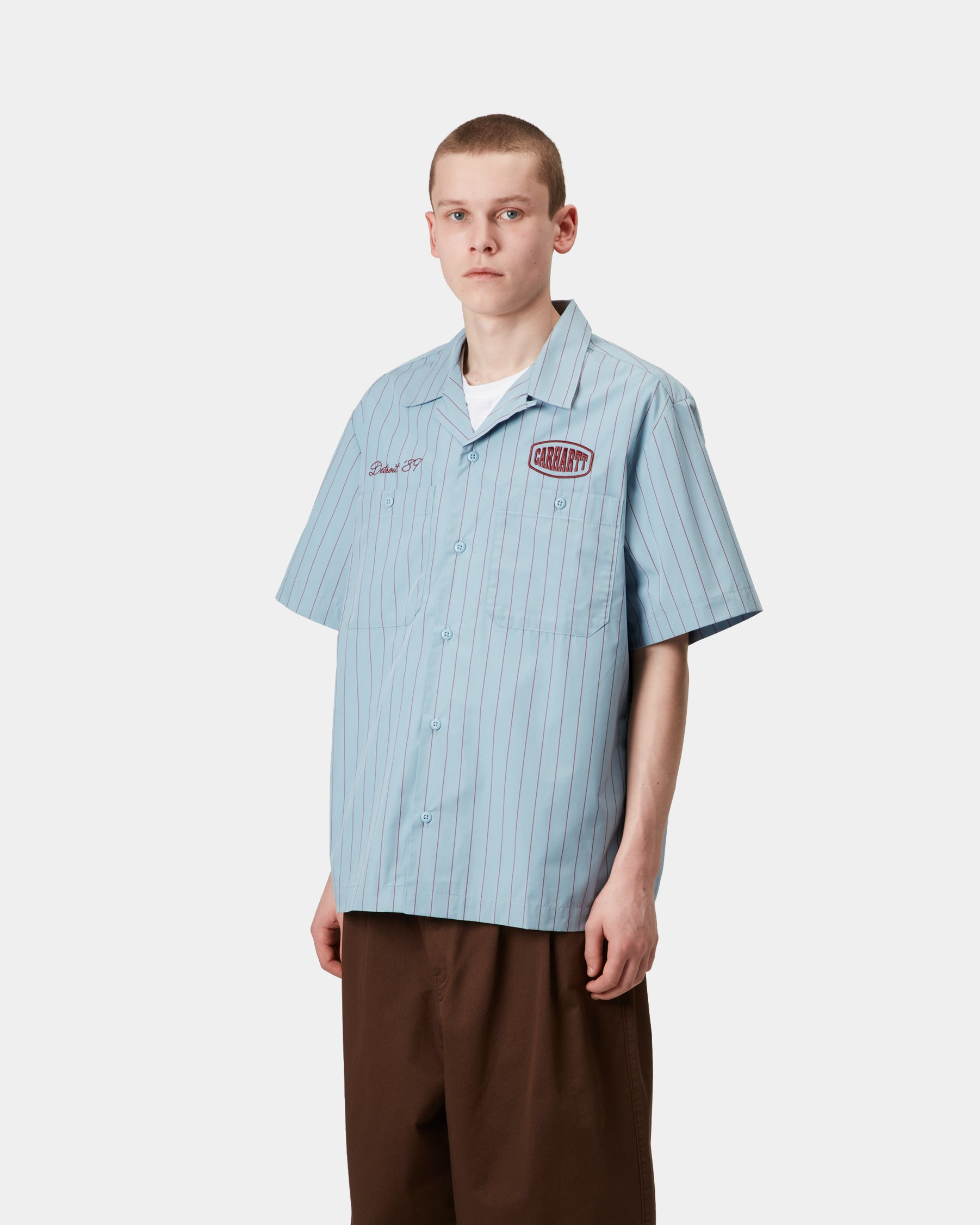 【carhartt】\"S/S Hendry Shirt\"ストライプ柄ロゴ半袖シャツ/3色 Carhartt WIP S/Sシャツ 