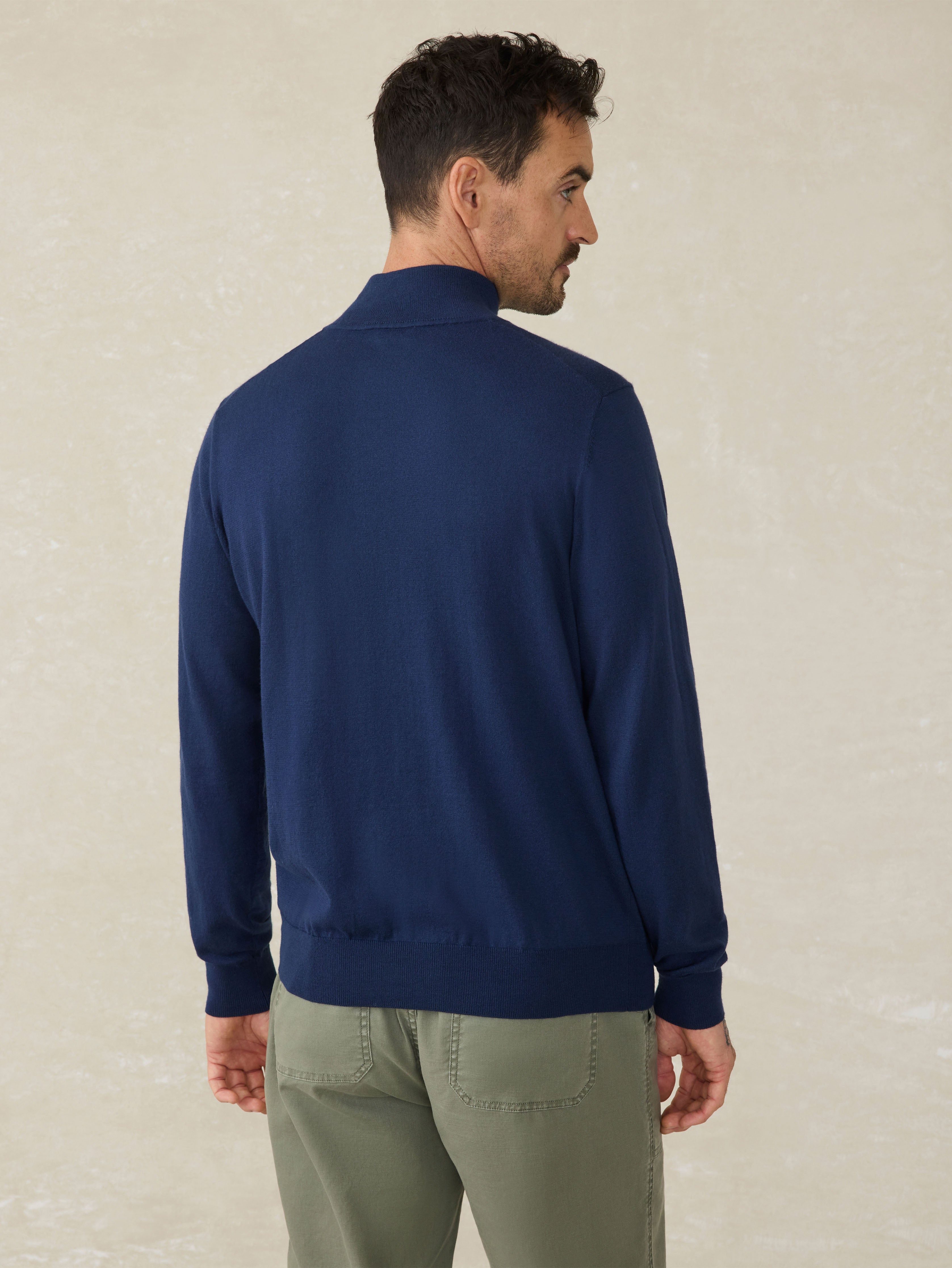 Faherty Brand Movement Quarter Zip Sweater - Marine Navy