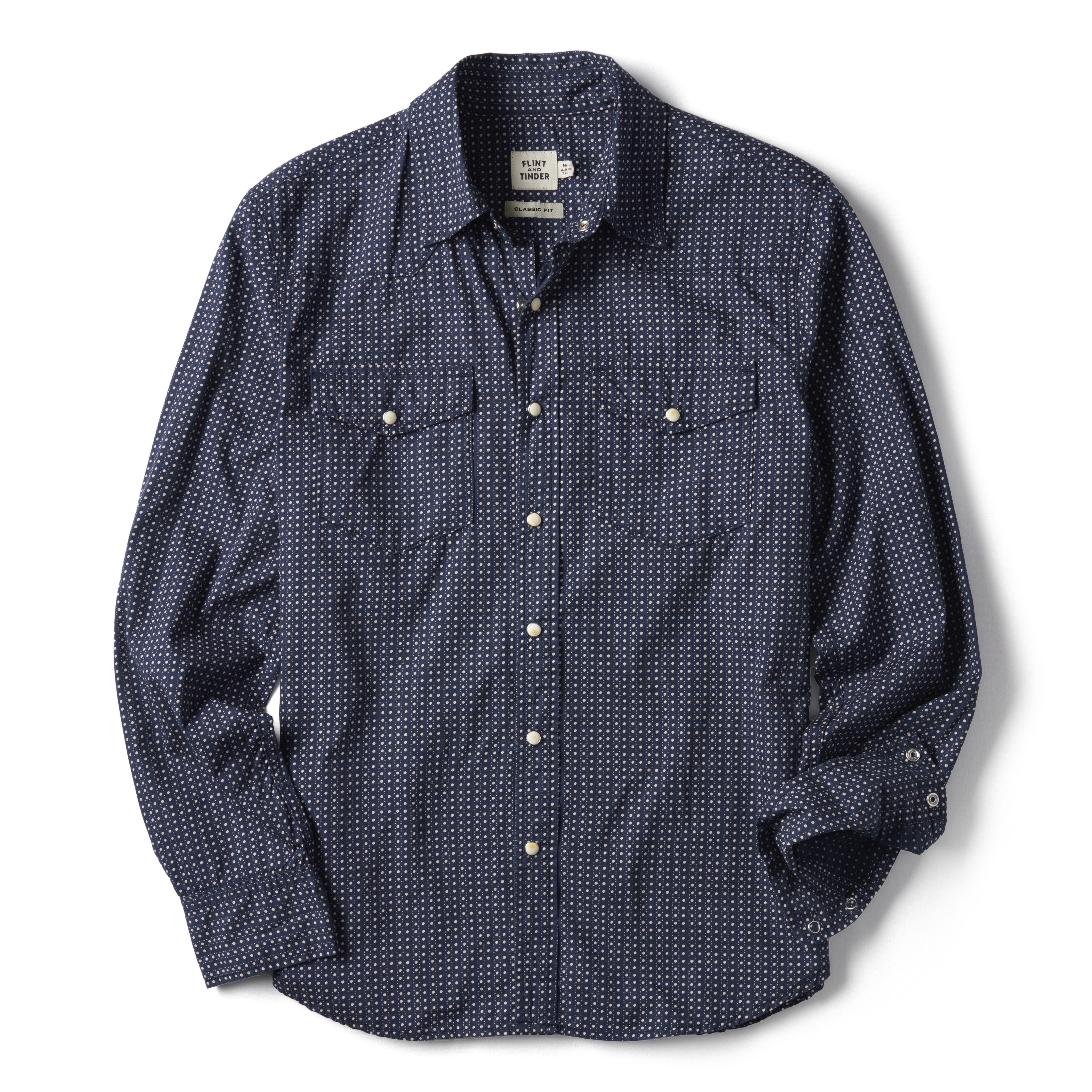 Flint and Tinder Bone Button Western Shirt - Indigo Dot