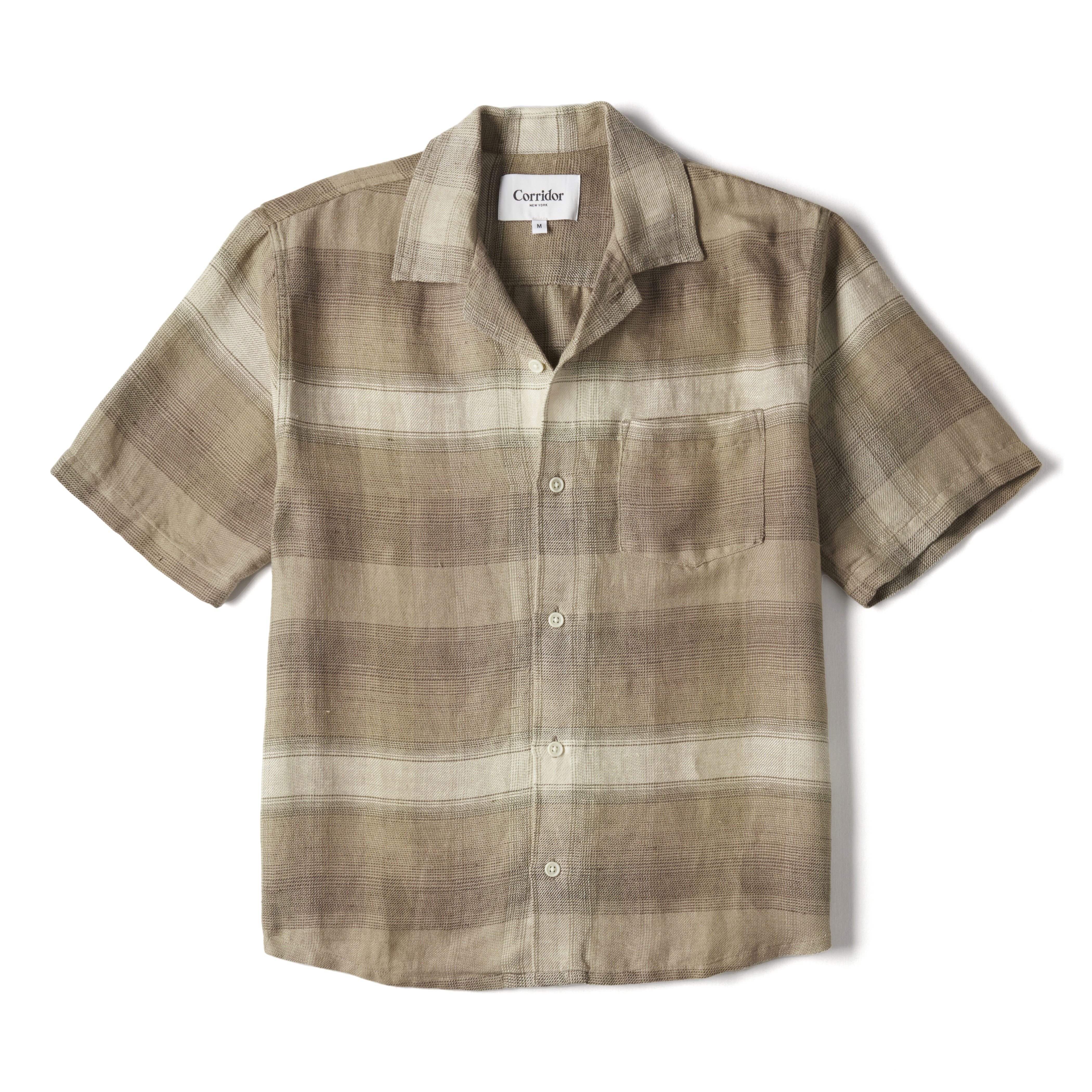 Corridor Asheville Linen Camp Collar Short Sleeve Shirt - Olive