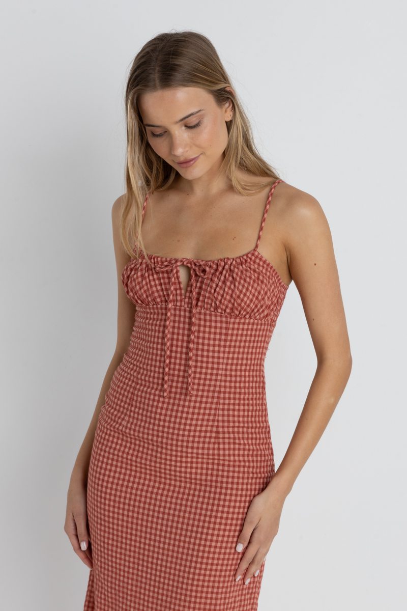 Rhythm Women's Lola Check Gathered Maxi Dress - Red | All