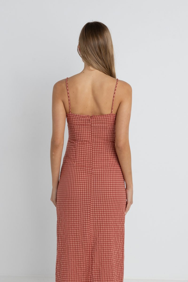 Rhythm Women's Lola Check Gathered Maxi Dress - Red | All