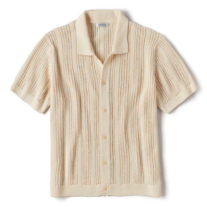 3sixteen Knit Mesh Short Sleeve Shirt - Ecru Stripe | Sweater  