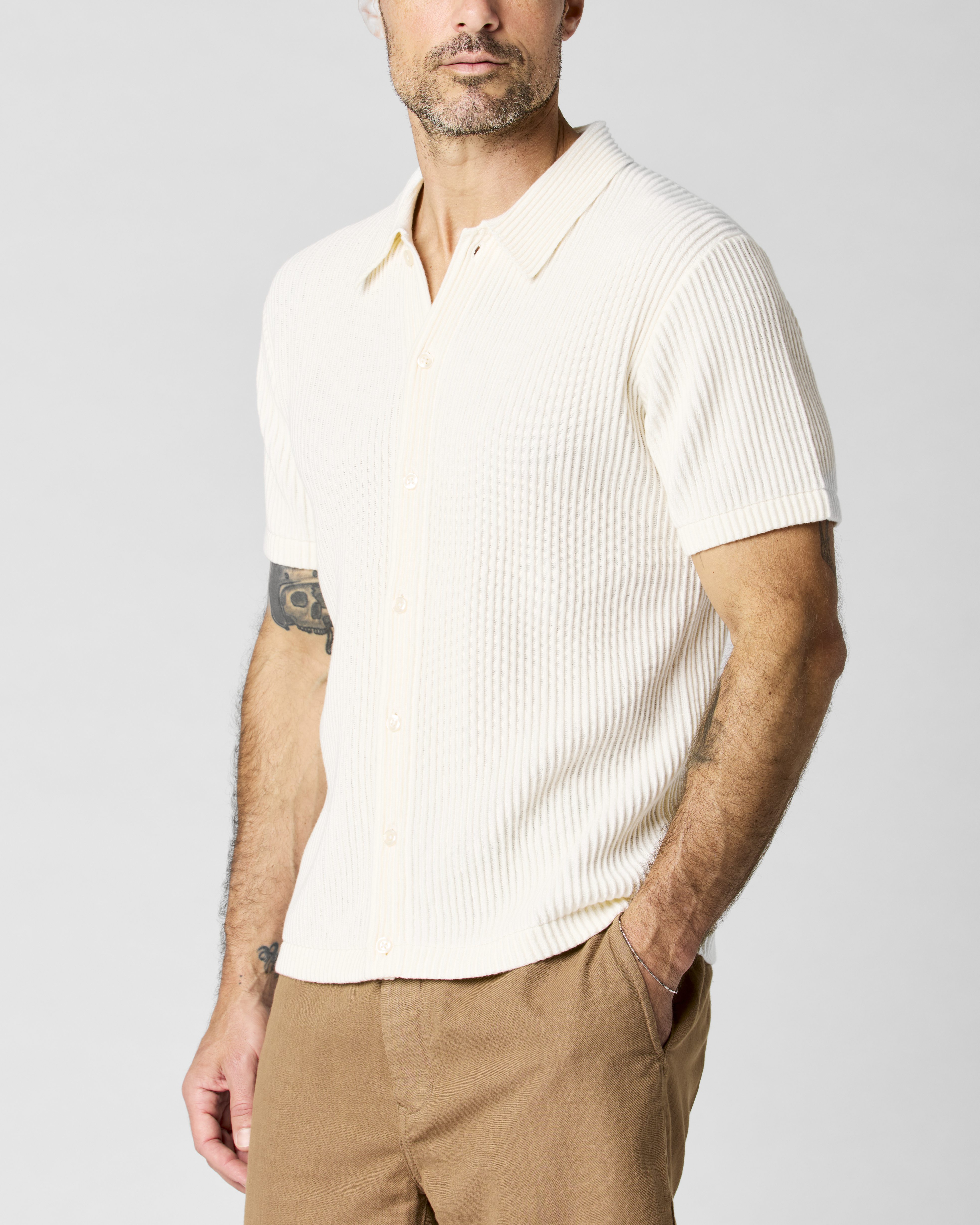 Flint and Tinder Ribbed Button-Up Sweater Polo - Natural