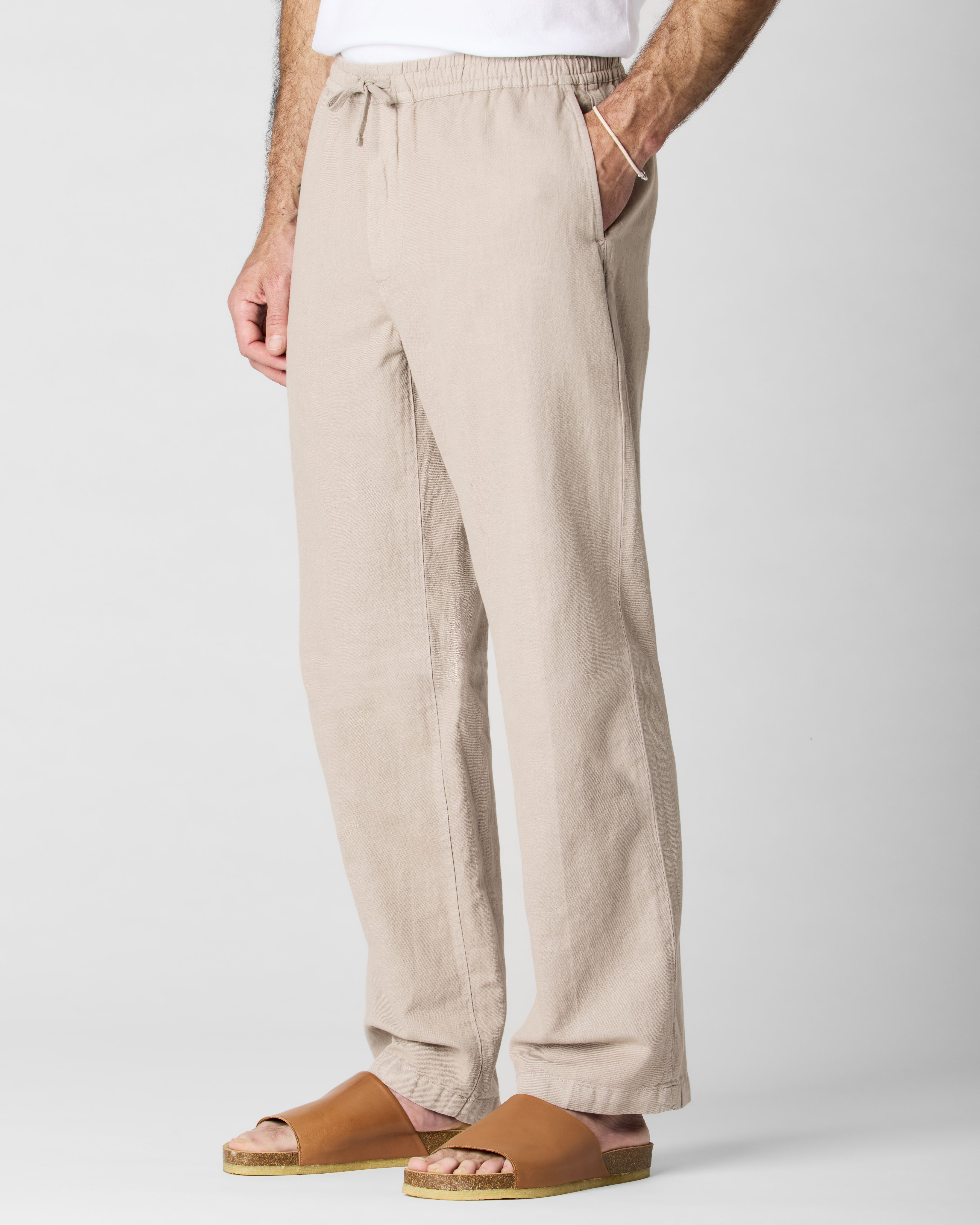 【TWN】24FW★ Banter Washing Cotton Pants Flint and Tinder Cotton Linen Drawstring Pant - Taupe