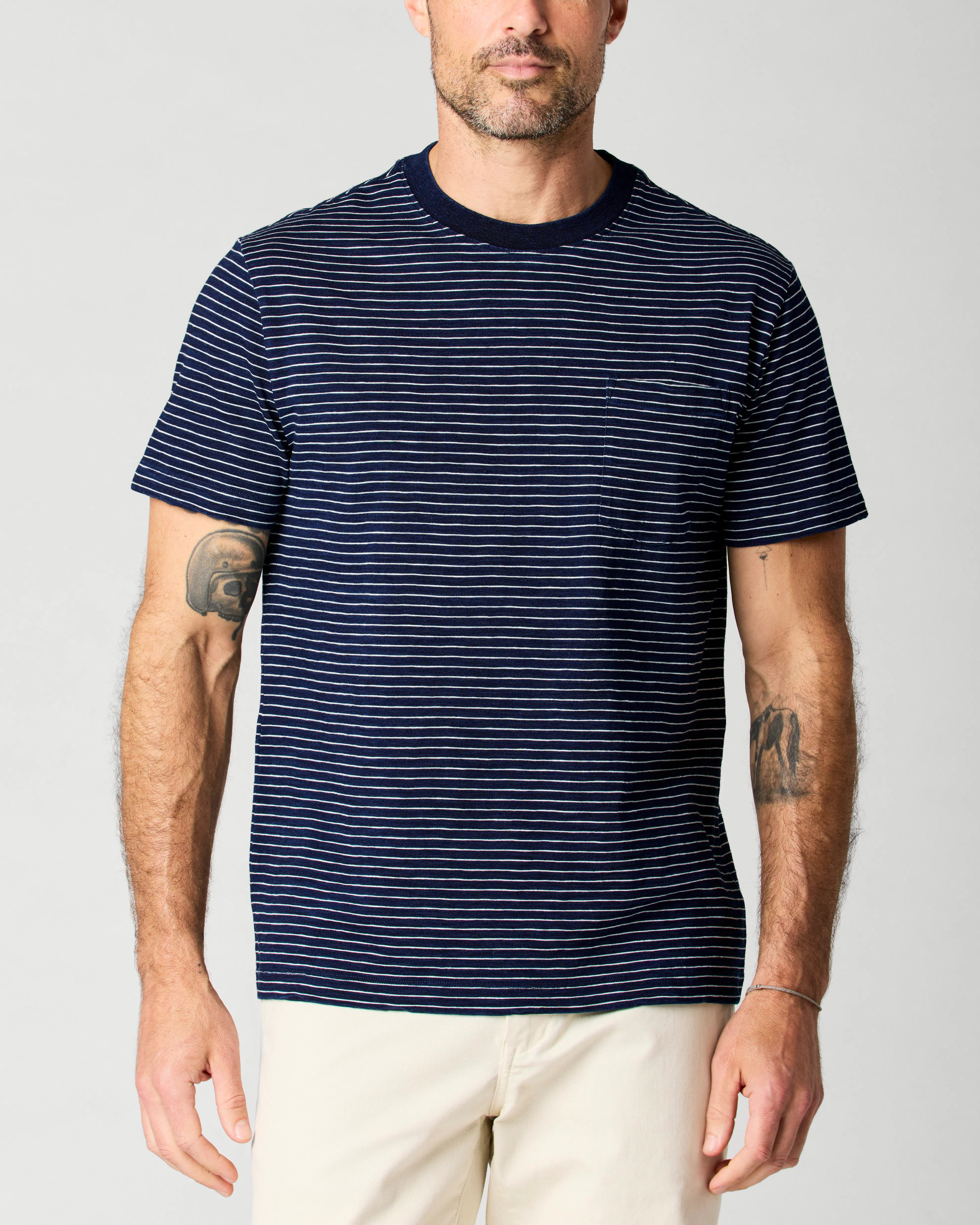 Flint and Tinder Stripe Pocket T-Shirt - Navy Stripe | T-Shirts