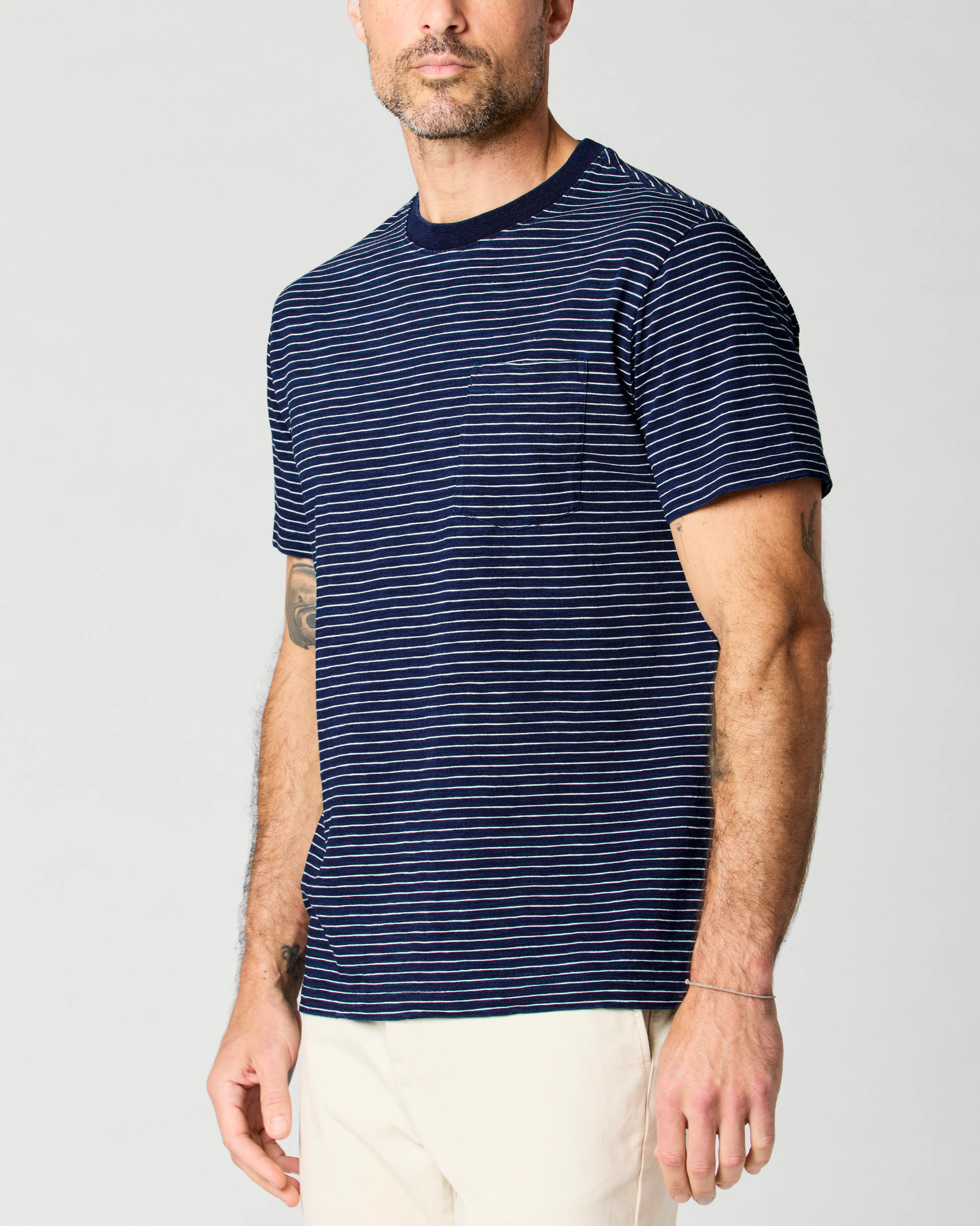 Flint and Tinder Stripe Pocket T-Shirt - Navy Stripe | T-Shirts