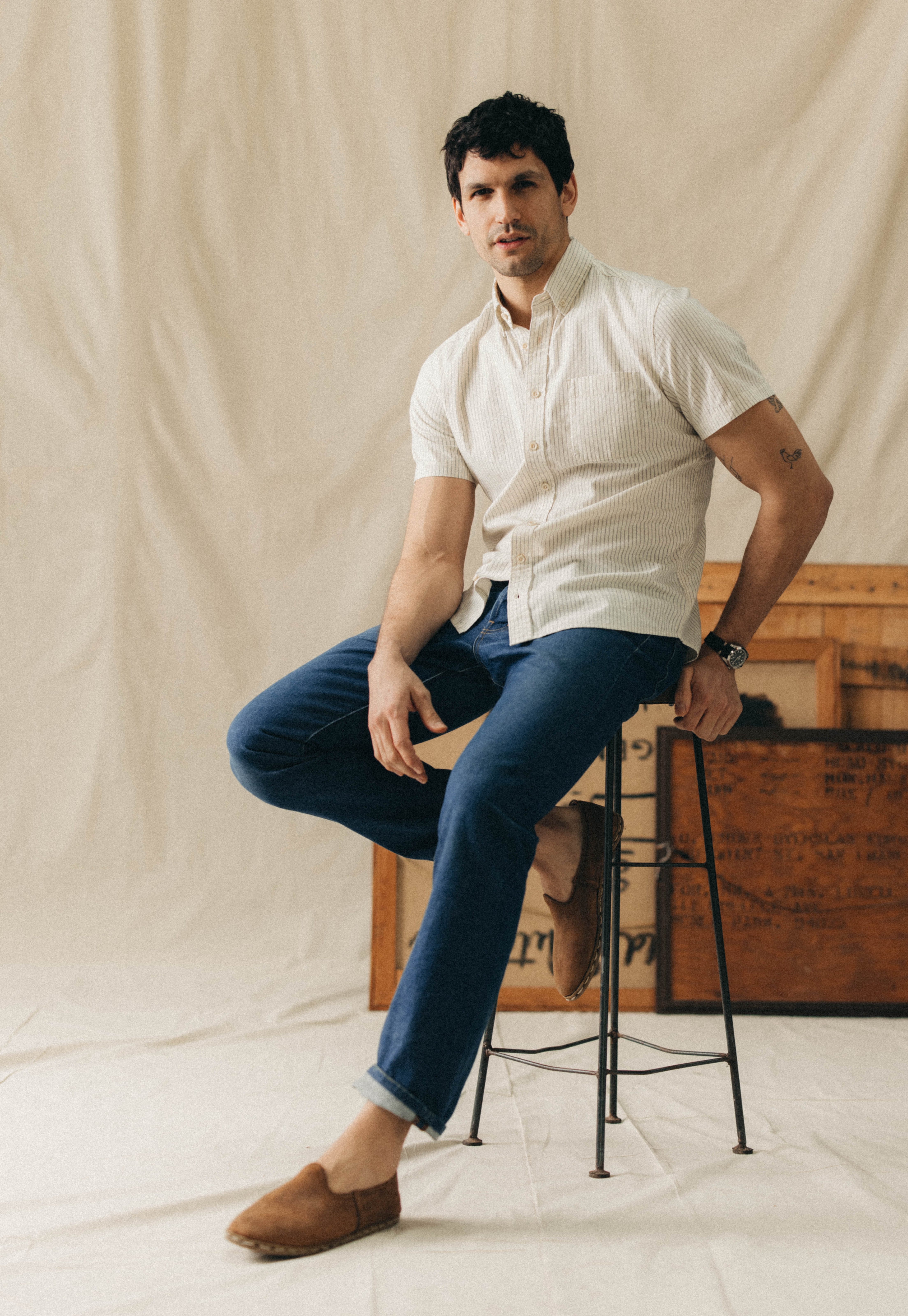 Taylor Stitch The Jack Short Sleeve Shirt - Indigo Stripe
