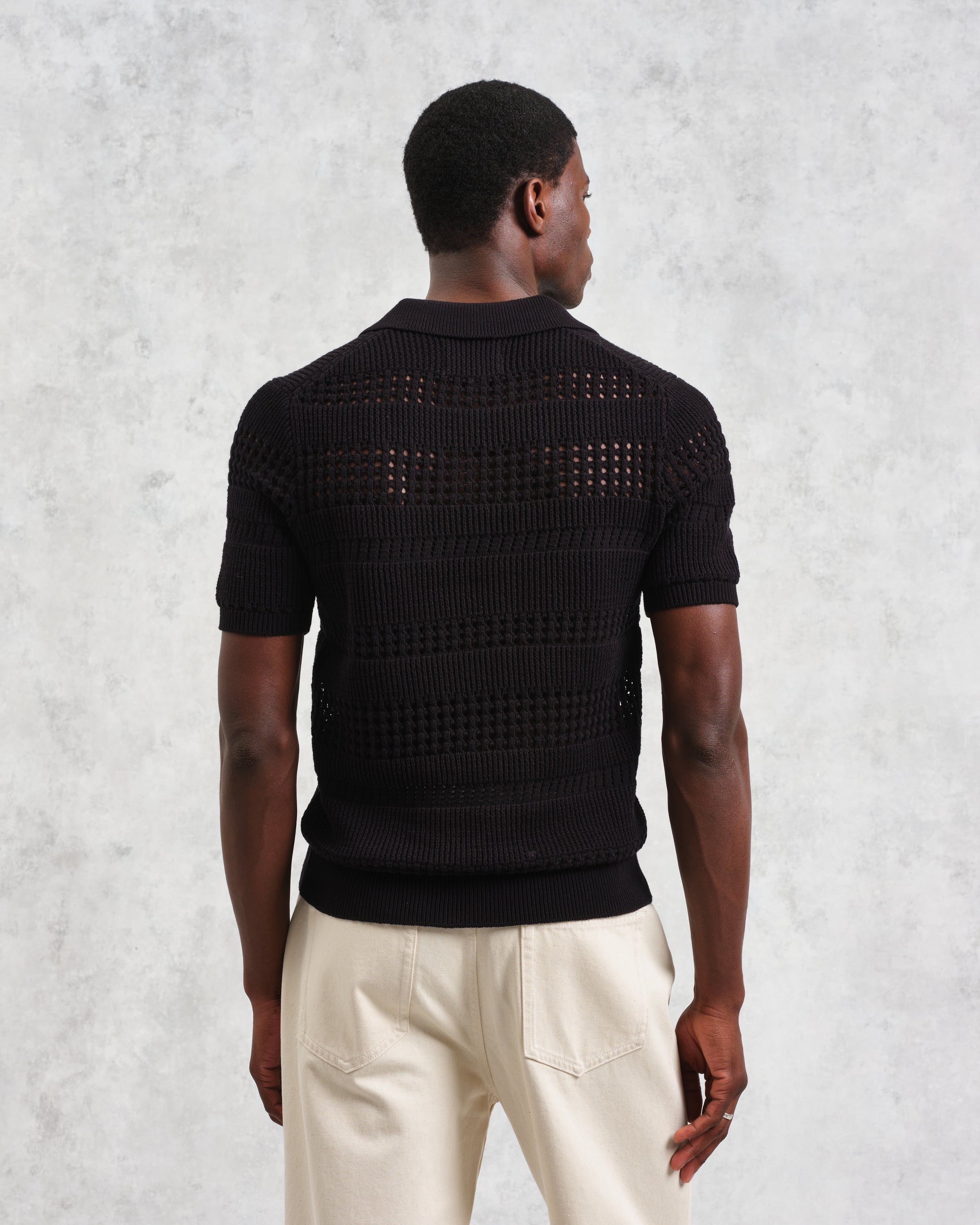 Wax London Siena Open Knit Polo - Black | Sweater Polos | Huckberry