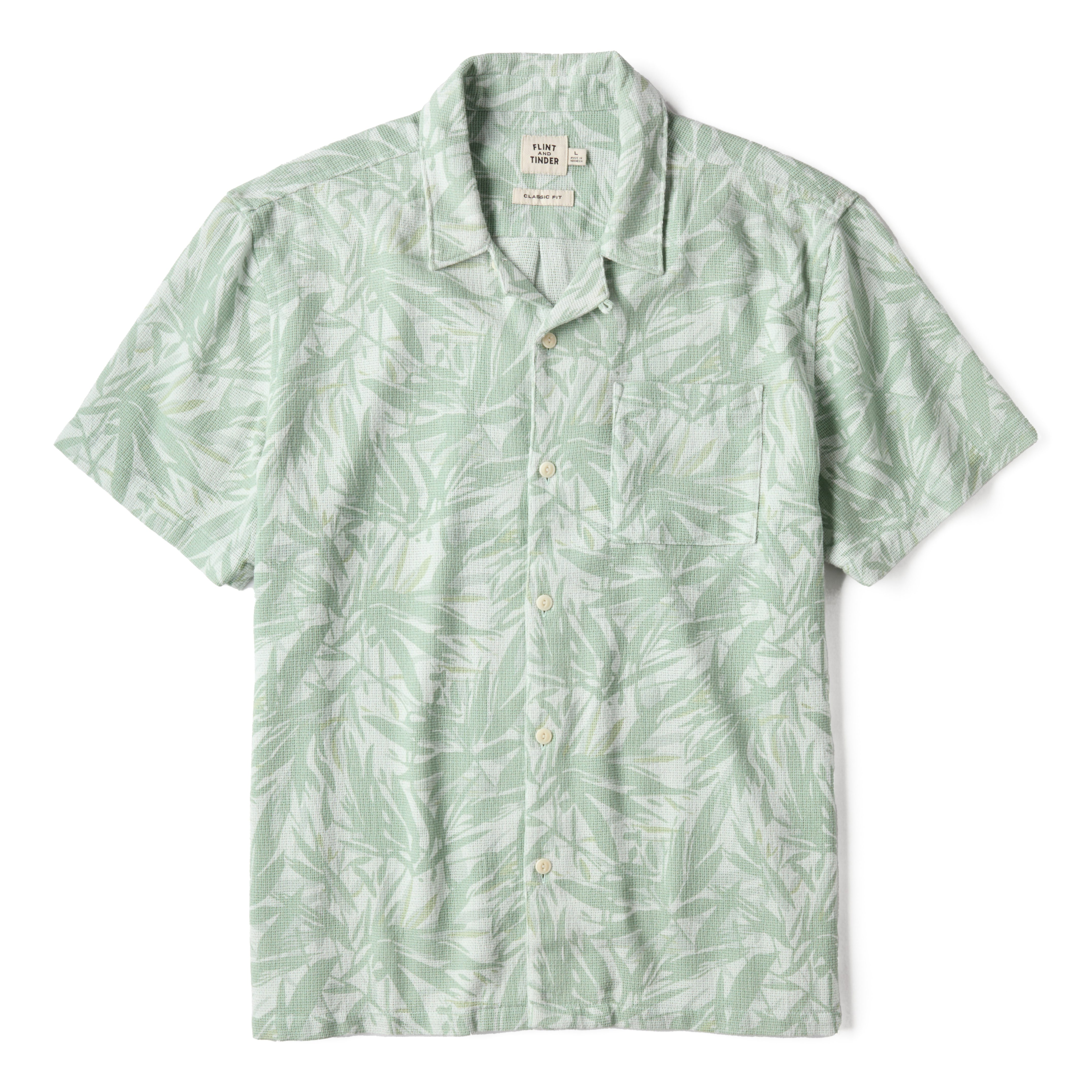 Flint and Tinder Open Weave Camp Collar Shirt - Aqua Palm