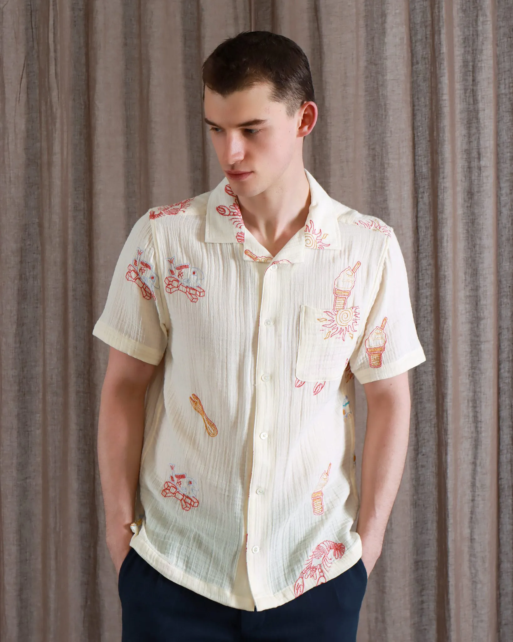 Far Afield Stachio Summer Menu Short Sleeve Shirt - White | Short