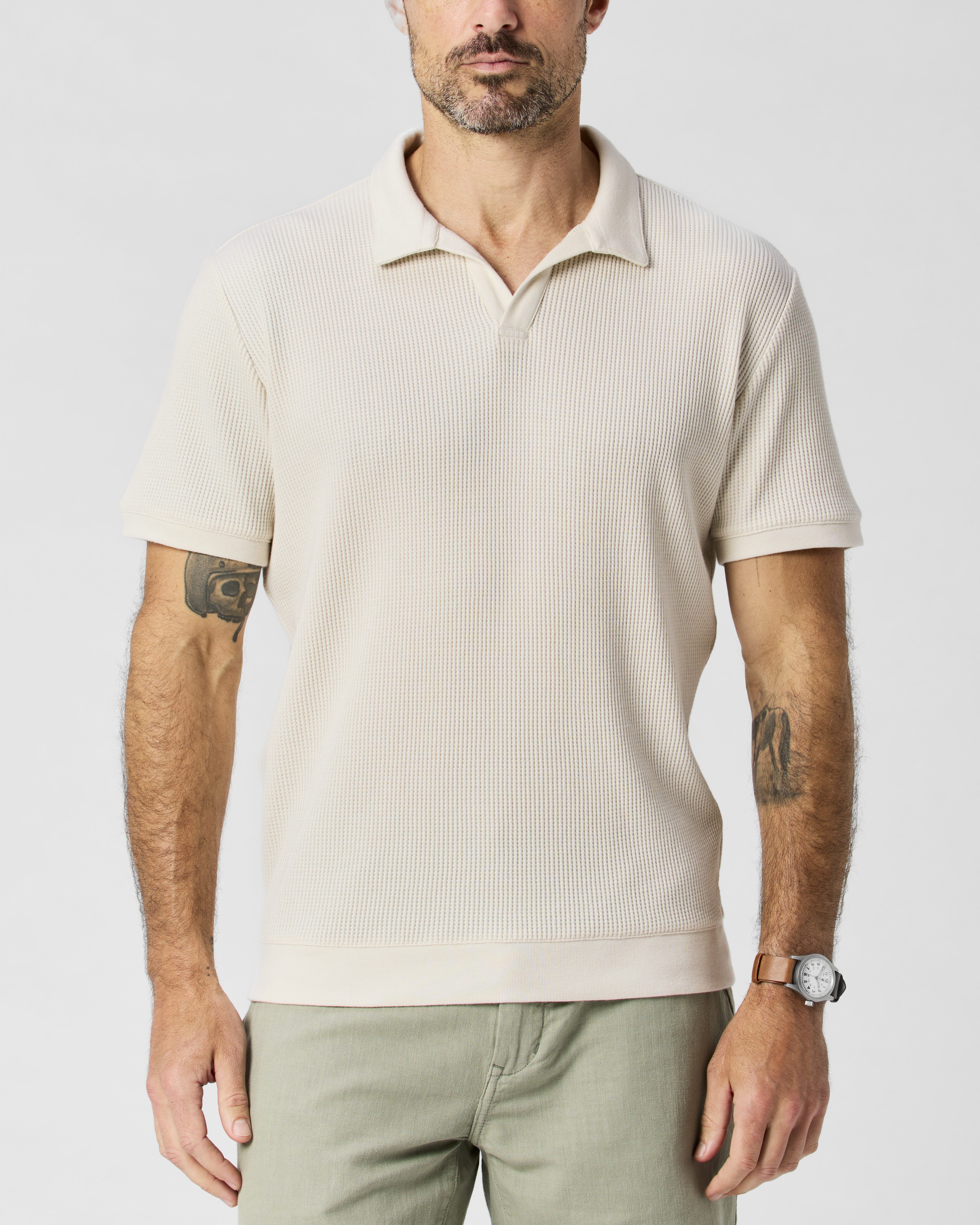 【TENDERLOIN】Knit polo tee Flint and Tinder Waffle Johnny Collar Knit Polo - Natural