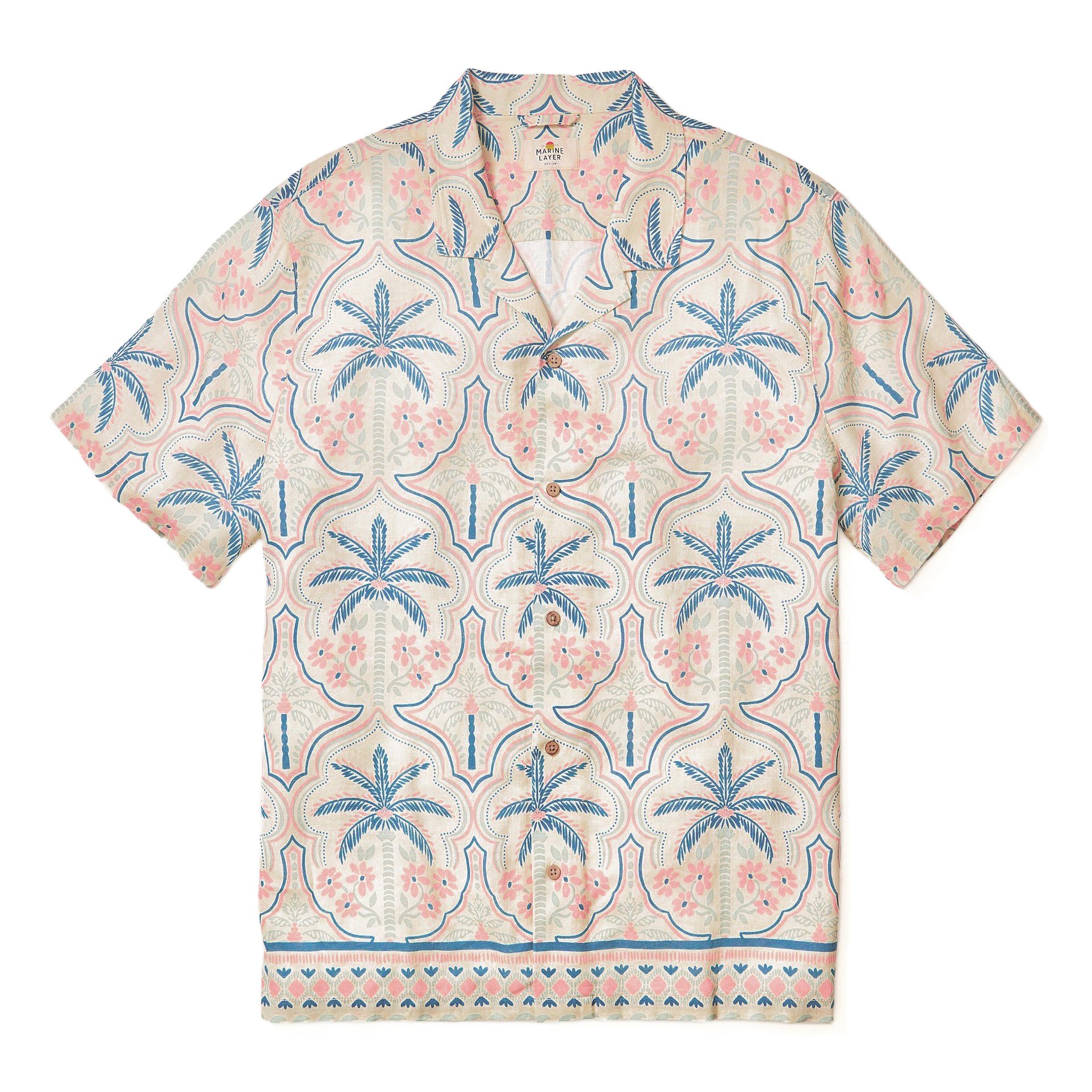 Marine Layer Archive Tencel Linen Resort Shirt - Border Palm