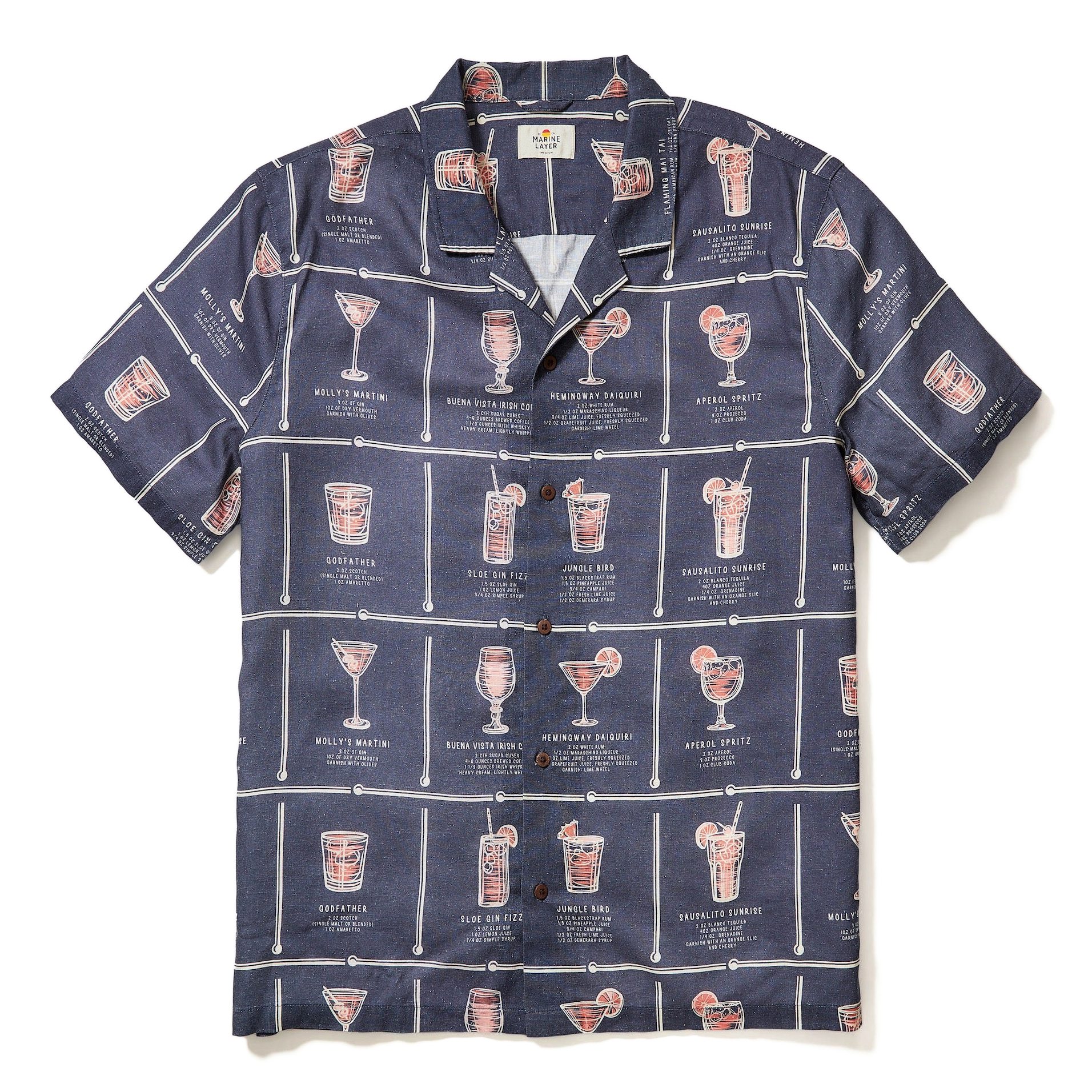 Marine Layer Archive Tencel Linen Resort Shirt - Navy Happy