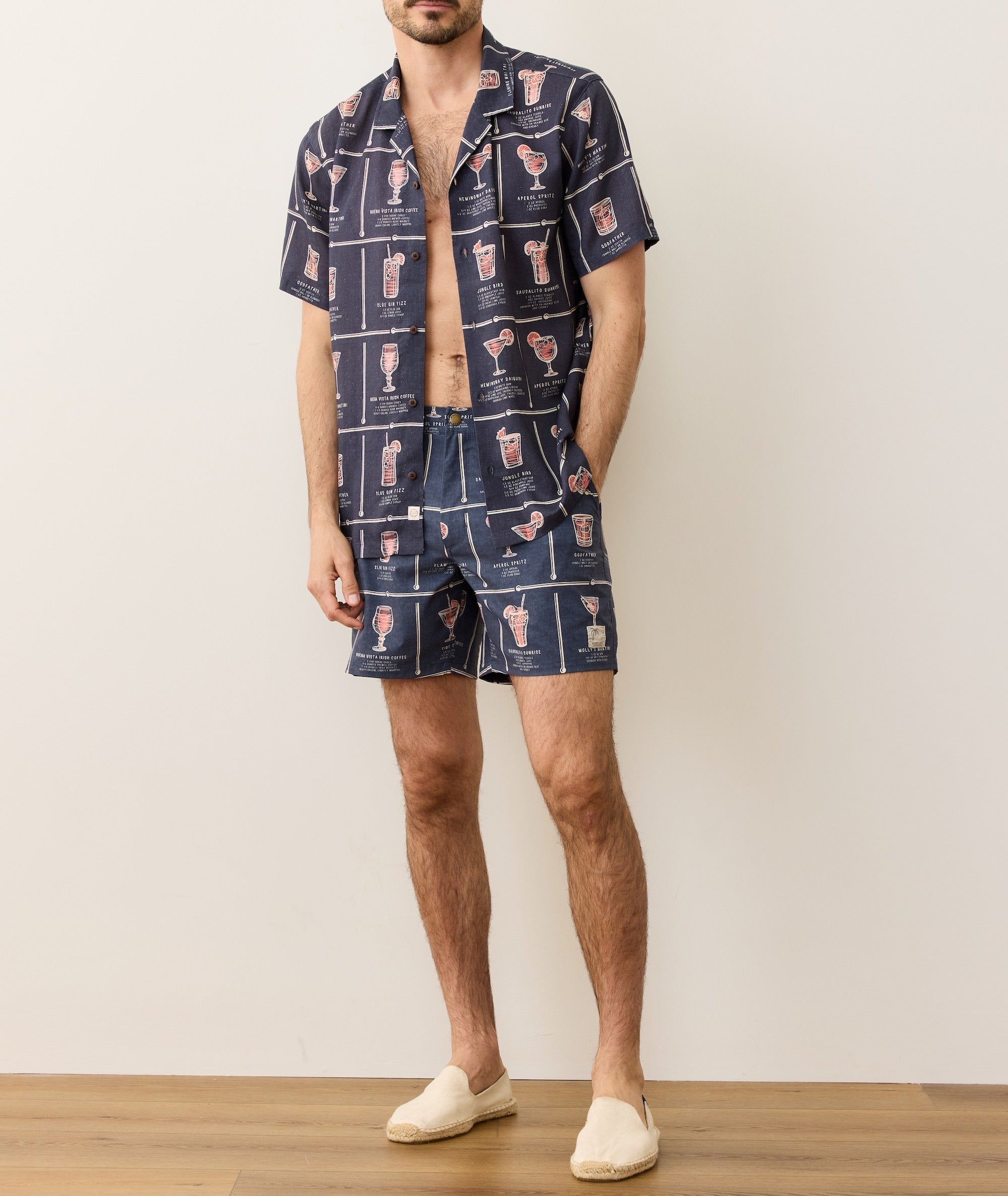 Marine Layer Archive Tencel Linen Resort Shirt - Navy Happy
