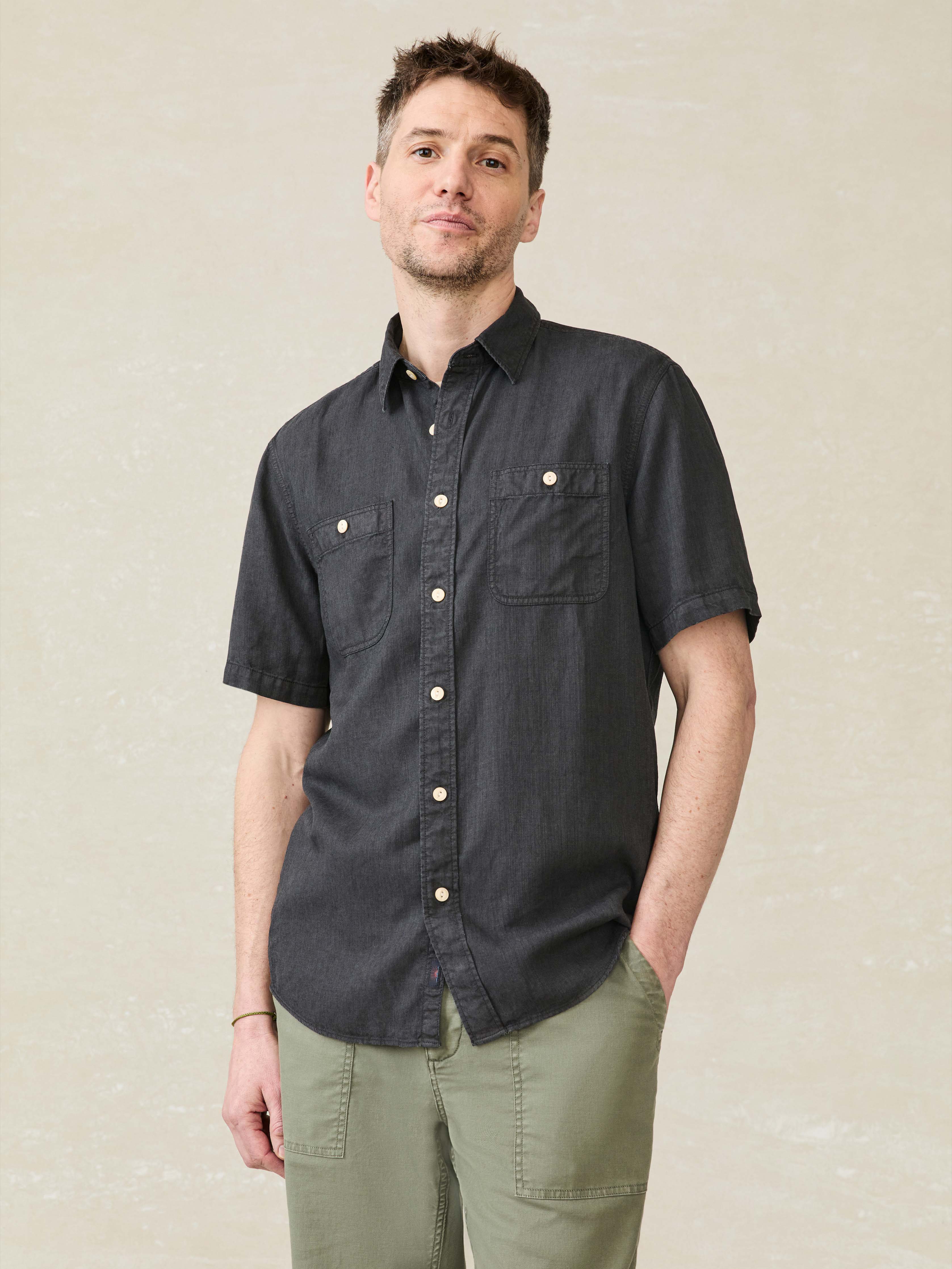 Faherty Brand Tried and True Short Sleeve Chambray Shirt - Durango