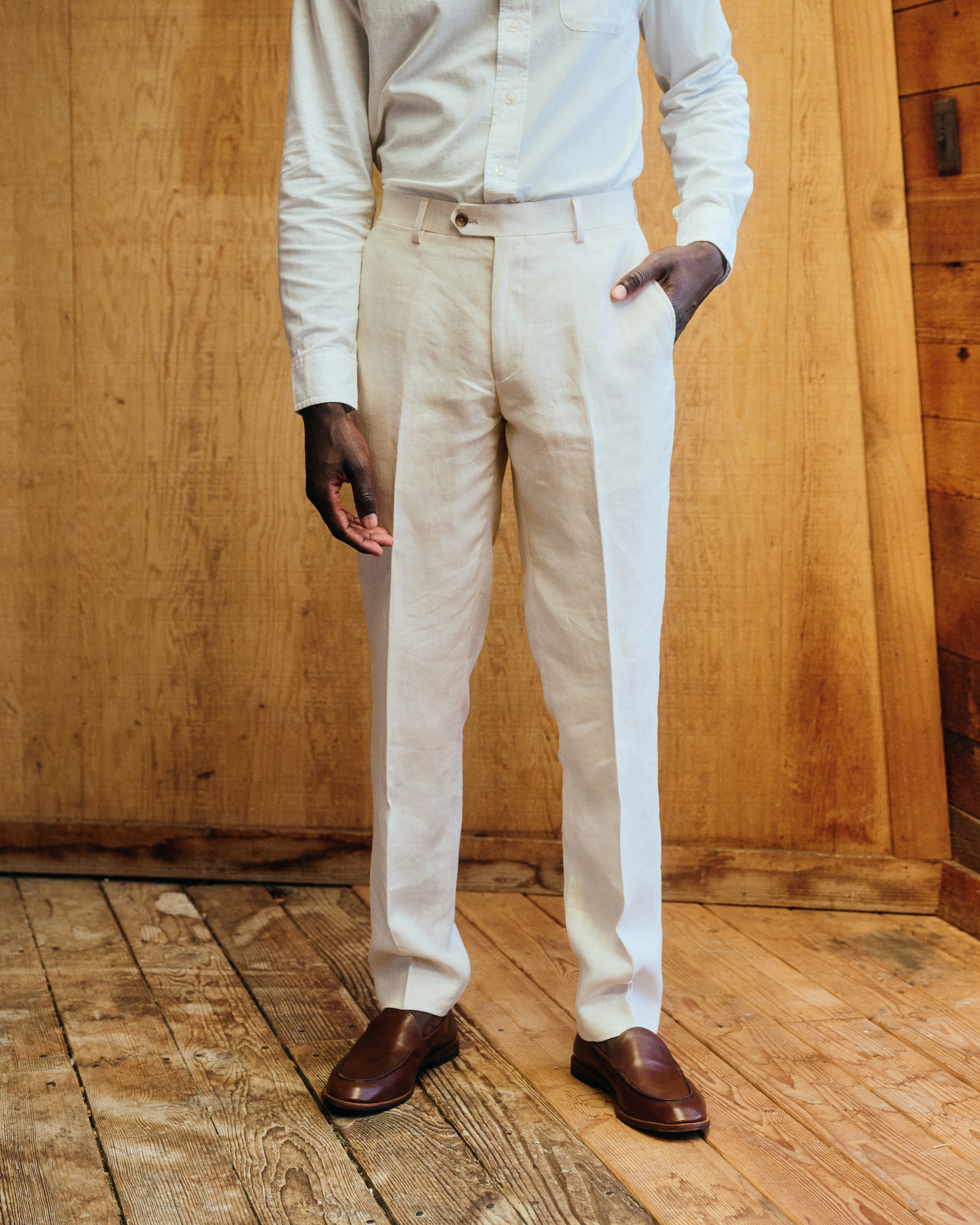 Taylor Stitch The Stevens Linen Herringbone Trouser - Wheat
