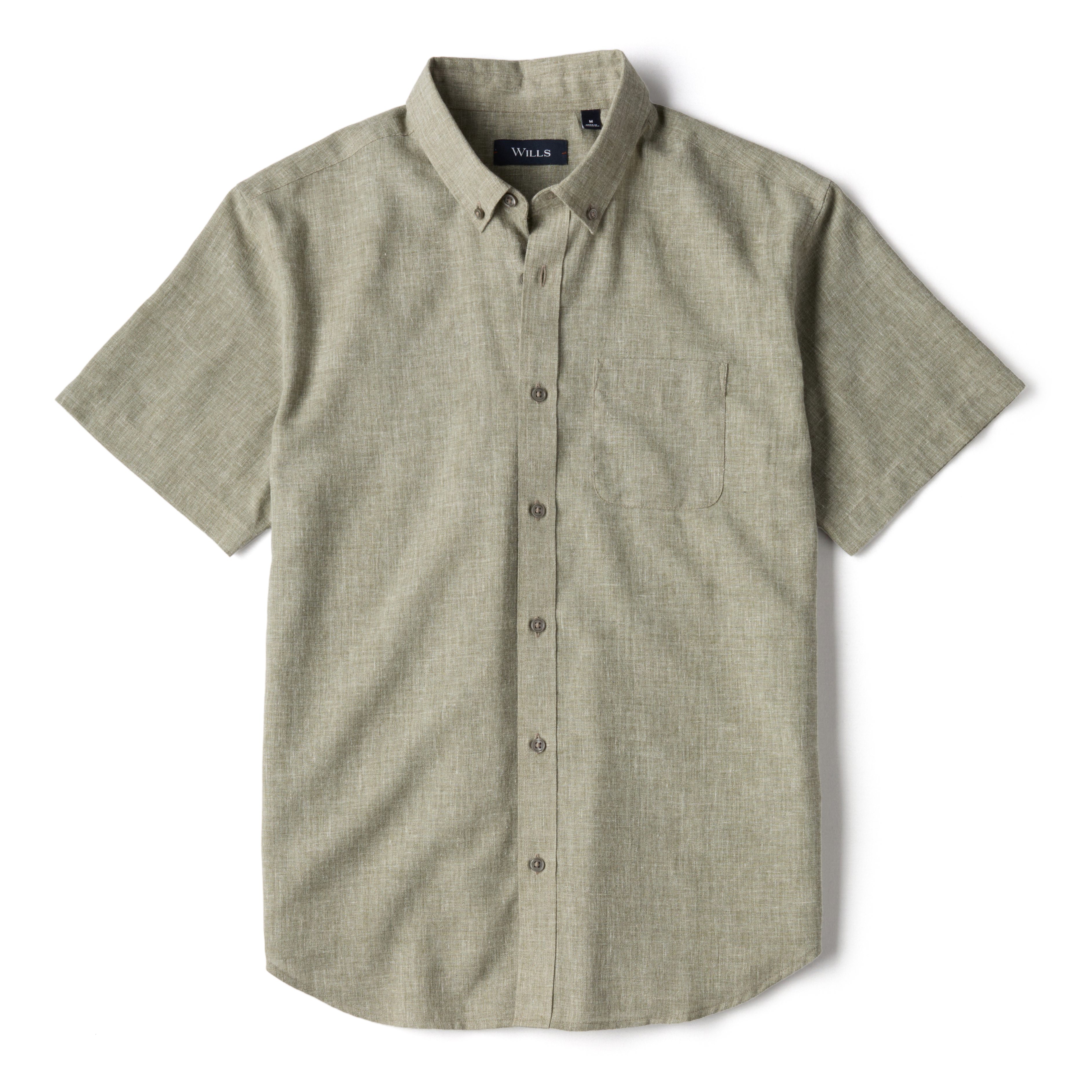 Wills Wrinkle-Free Linen Short Sleeve Shirt - Marled Green