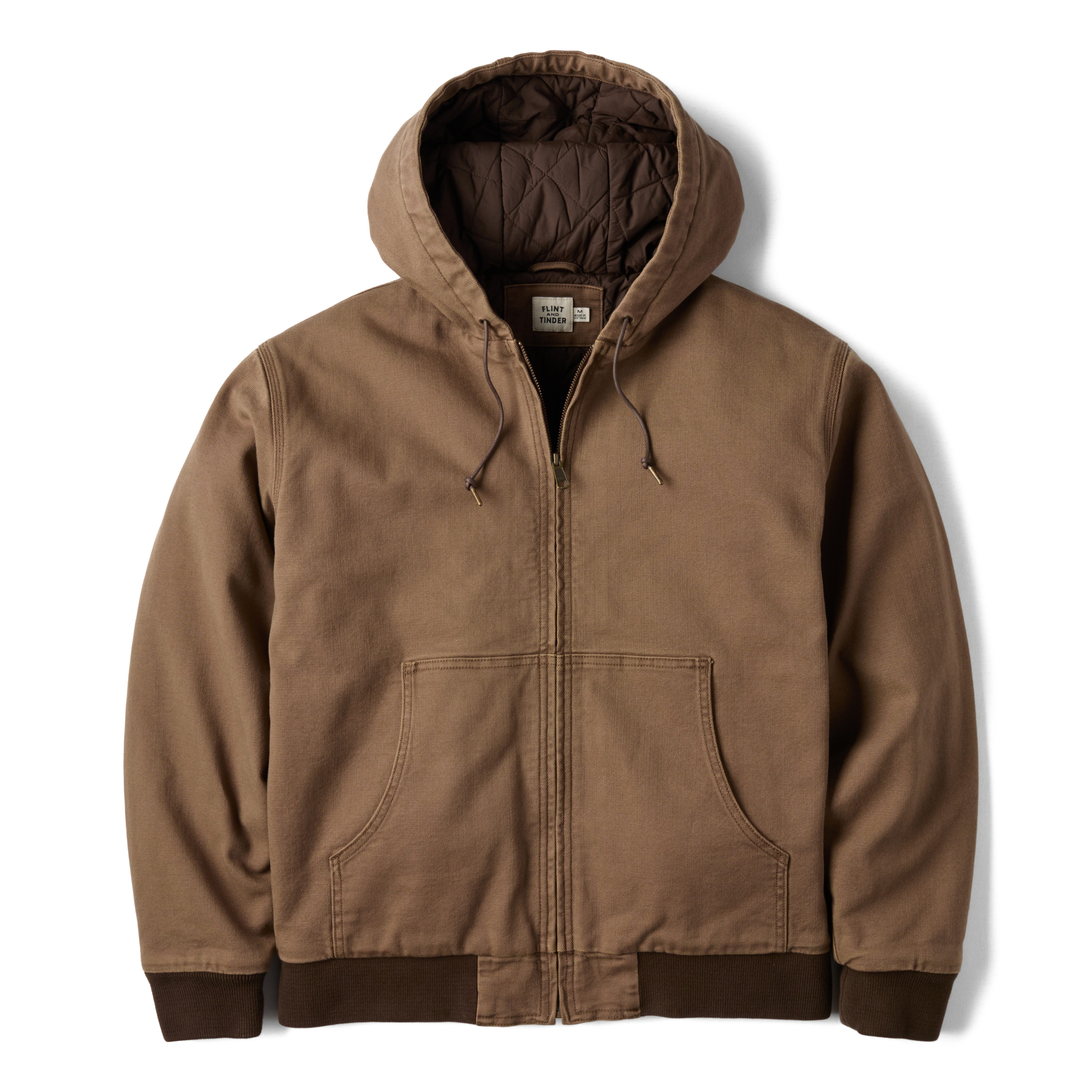 Flint and Tinder Mason Canvas Hooded Bomber Jacket Washed Earth