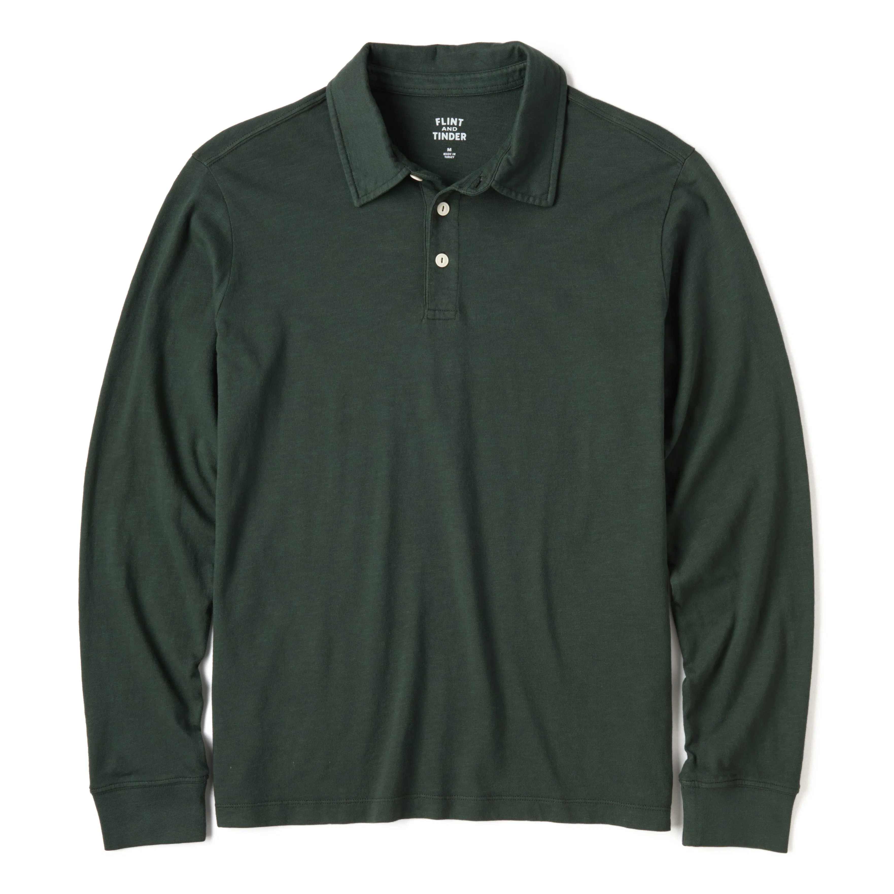 Flint and Tinder Vintage Slub Long Sleeve Polo - Evergreen | Polo