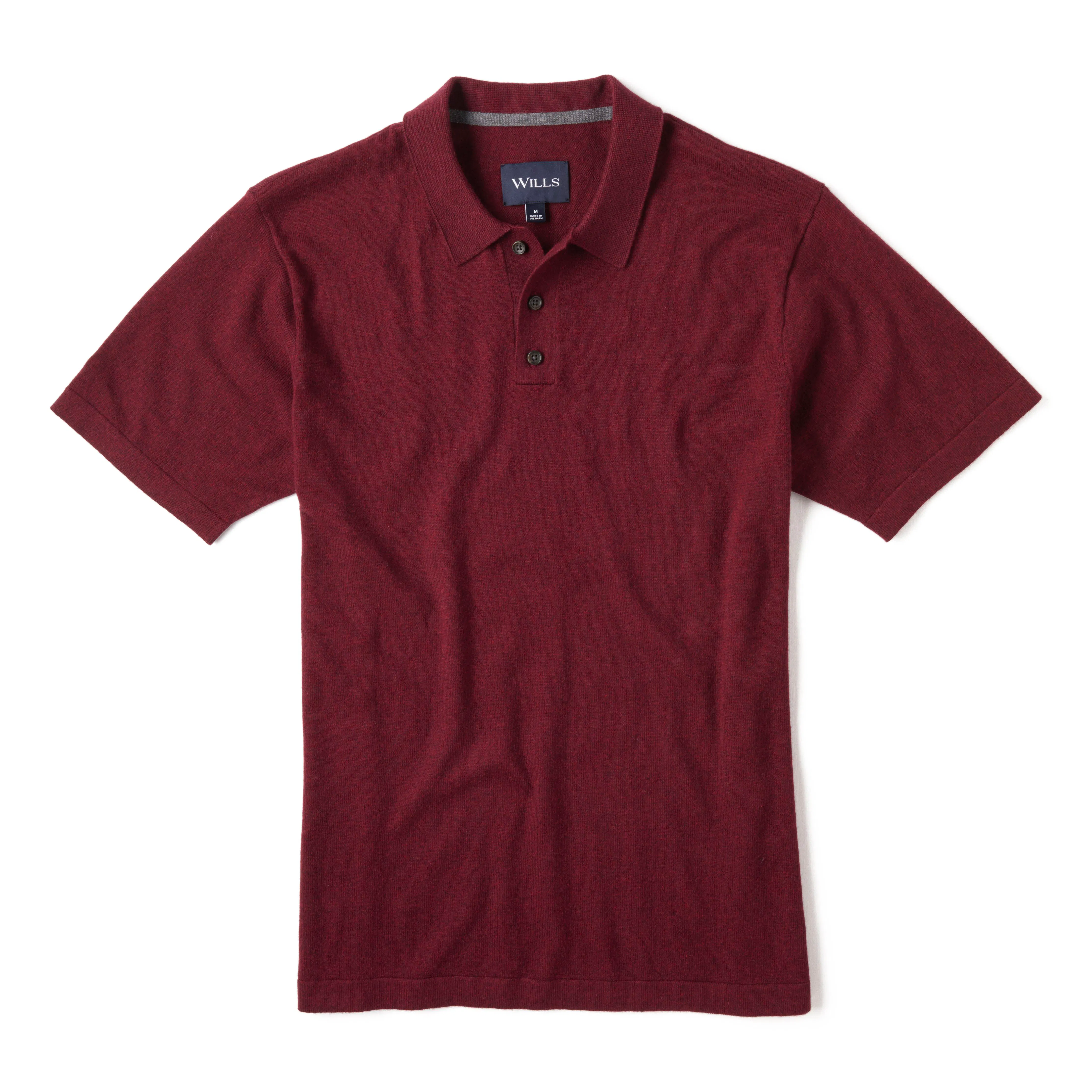 Wills Fine Ribbed Cotton Cashmere Polo Shirt - Burgundy | Sweater 
