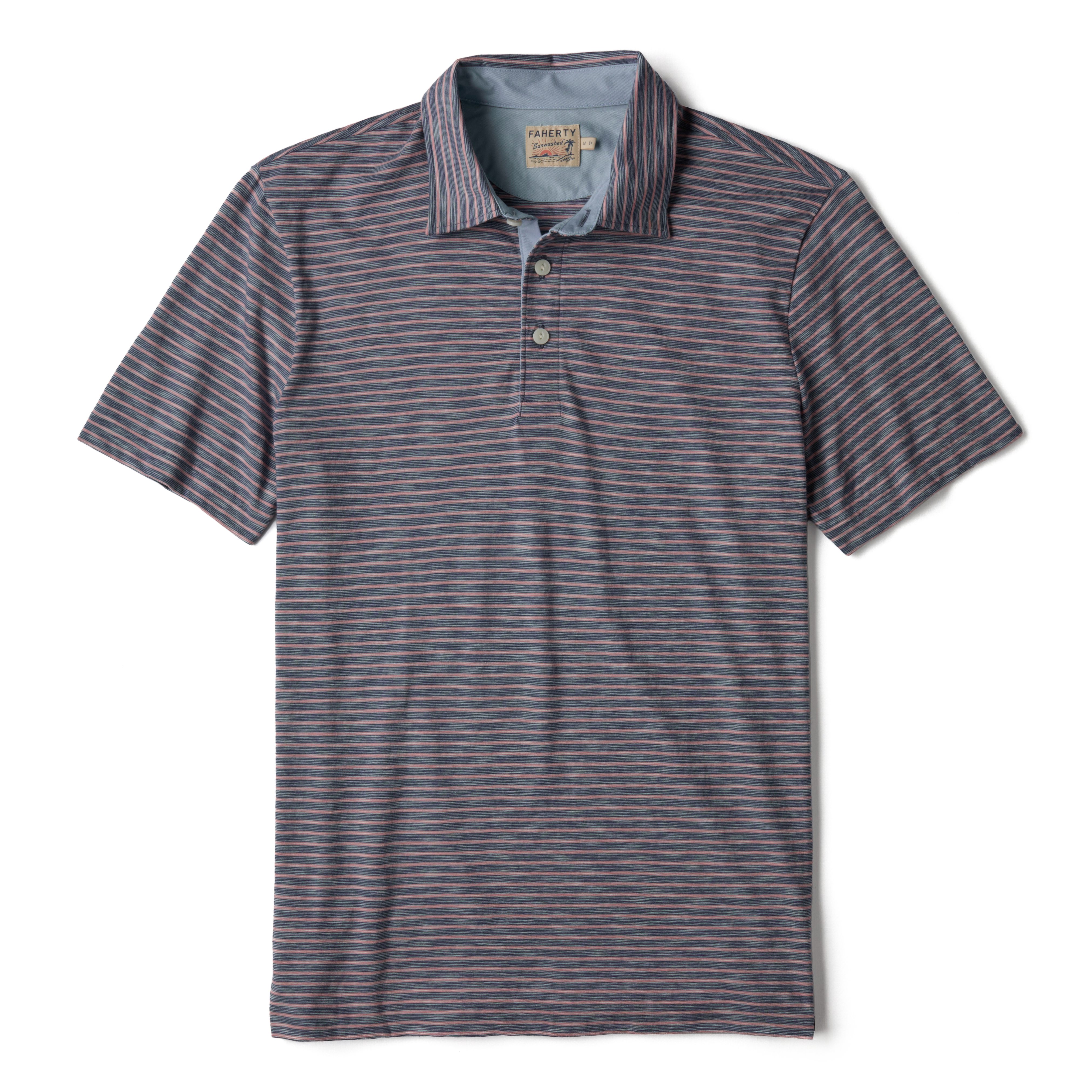 Faherty Brand Sunwashed T-Shirt Polo - Sea Fire Stripe