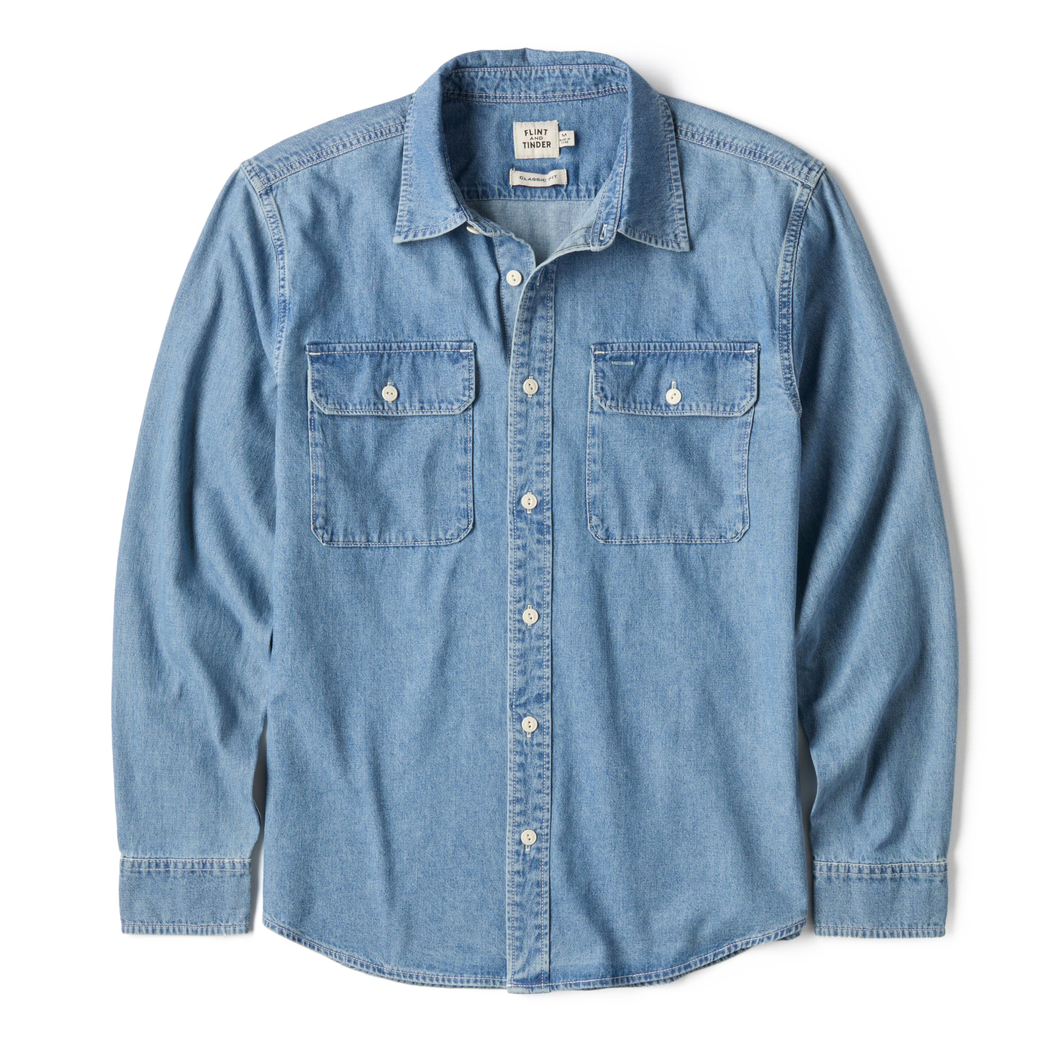 JemutのFlint denim short sleeve shirt Flint and Tinder Washed Denim Shirt - Light Wash | Long