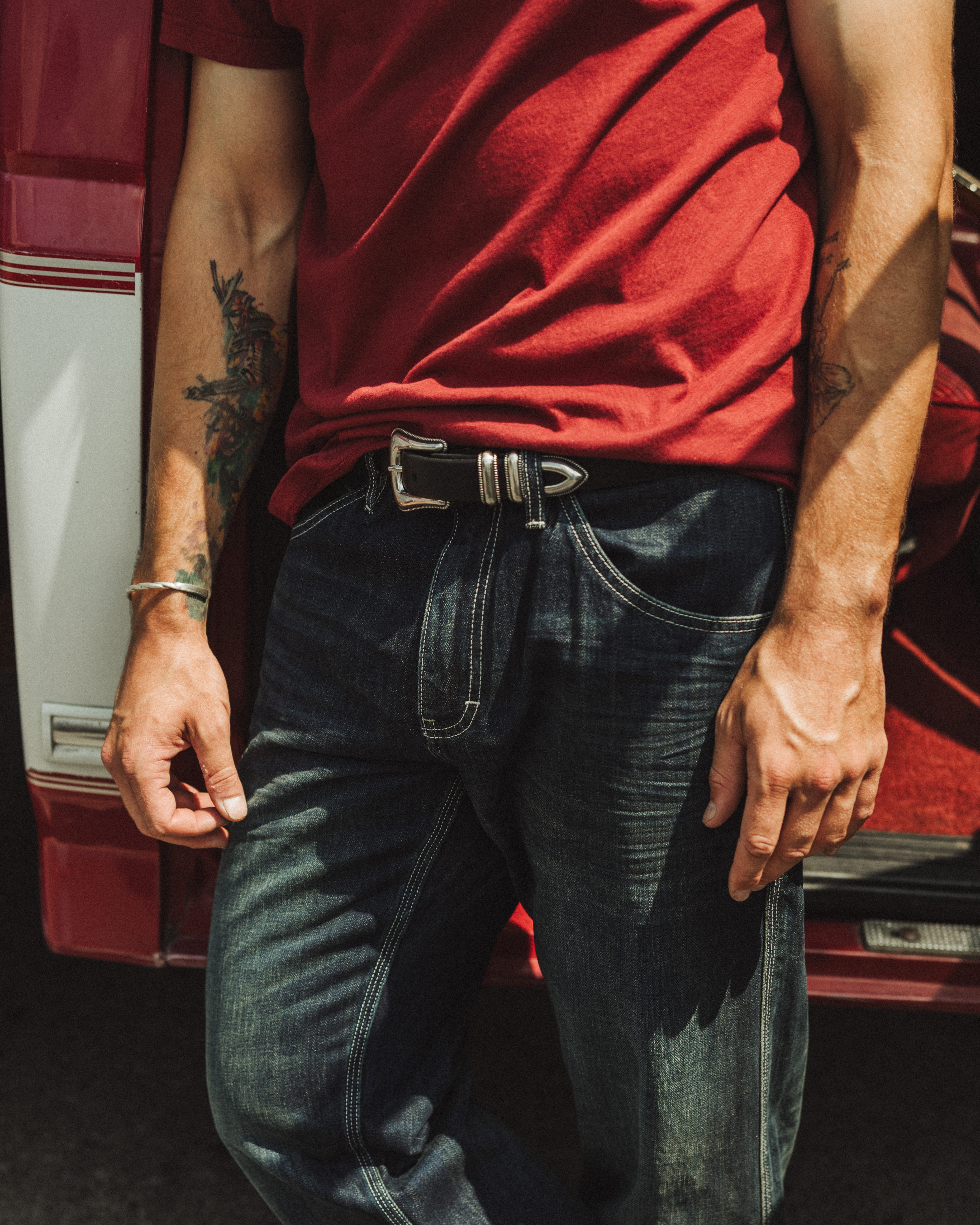 小物 Ca-ito Horseshoe Long LTR BELT Lejon Belts Mc Coy II Bison Leather Western Belt - Saddle