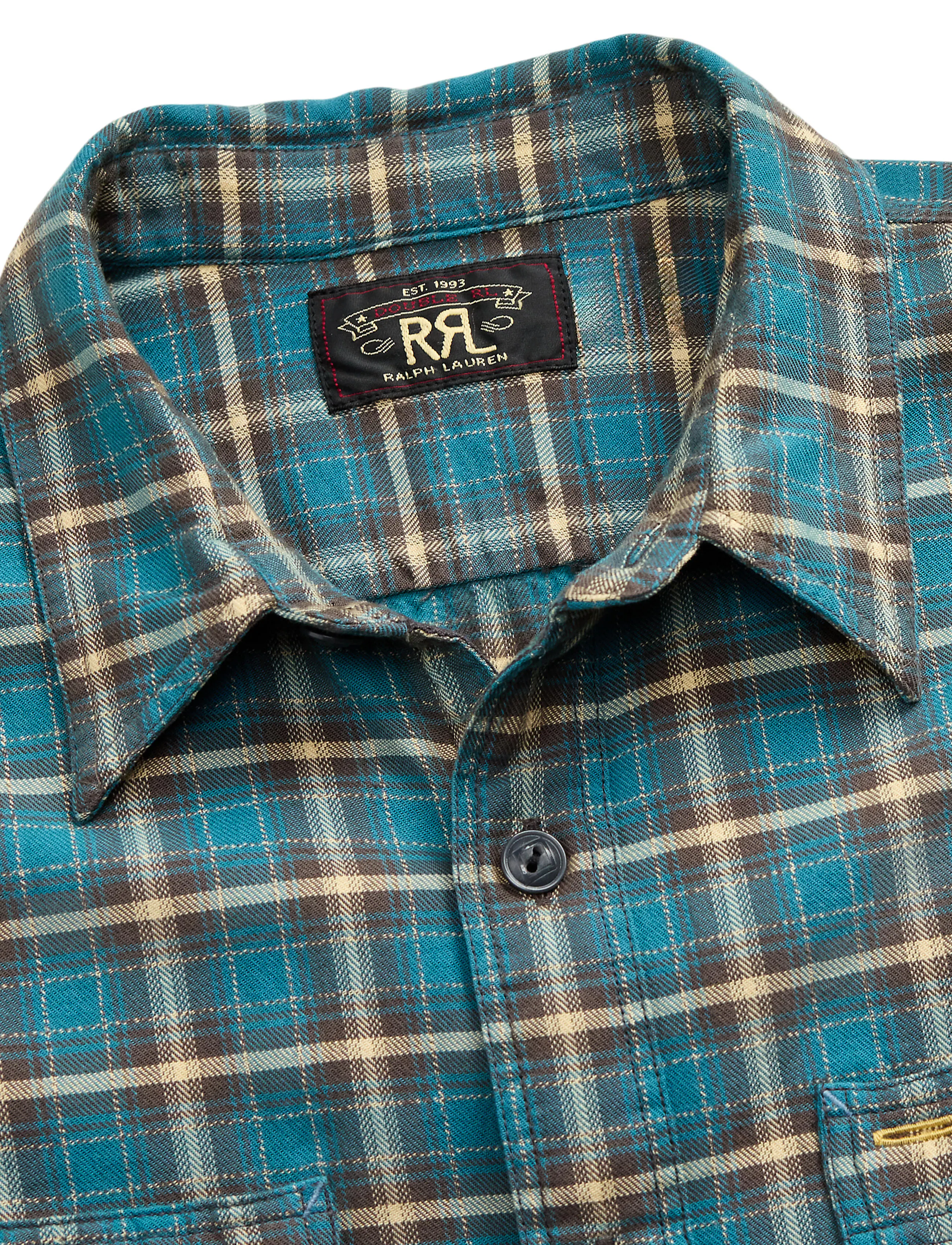 RRL Cameron Plaid Sport Shirt - Teal Multi | Long Sleeve Shirts