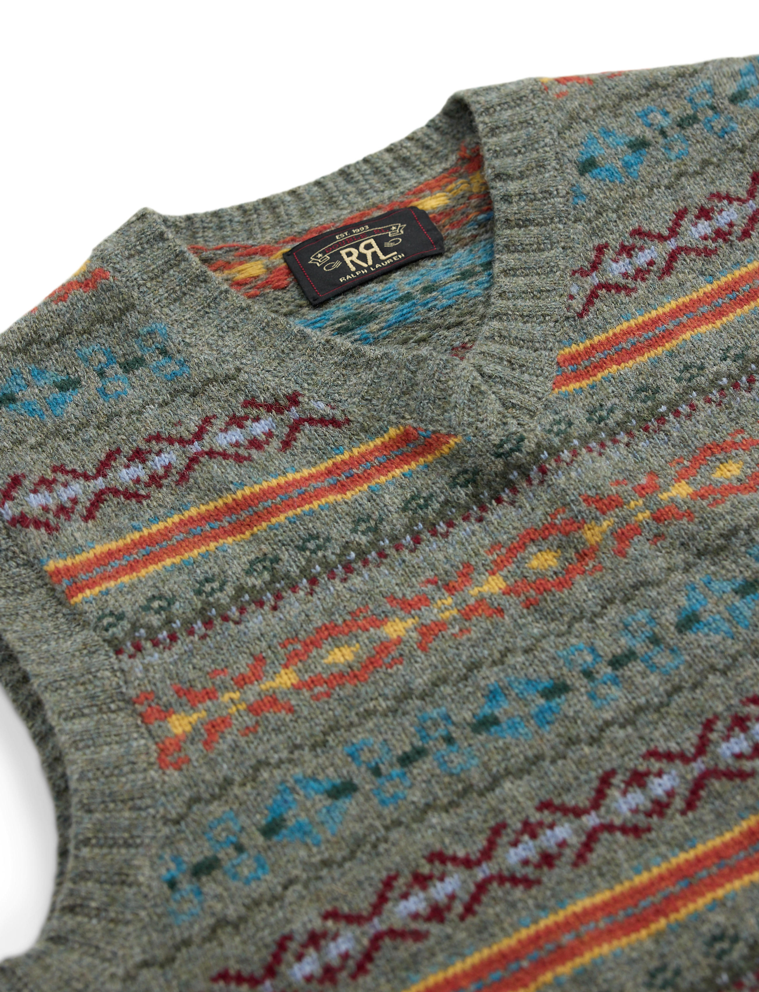 RRL Fair Isle Jacquard Sweater Vest - Sage Blue Multi | Vests