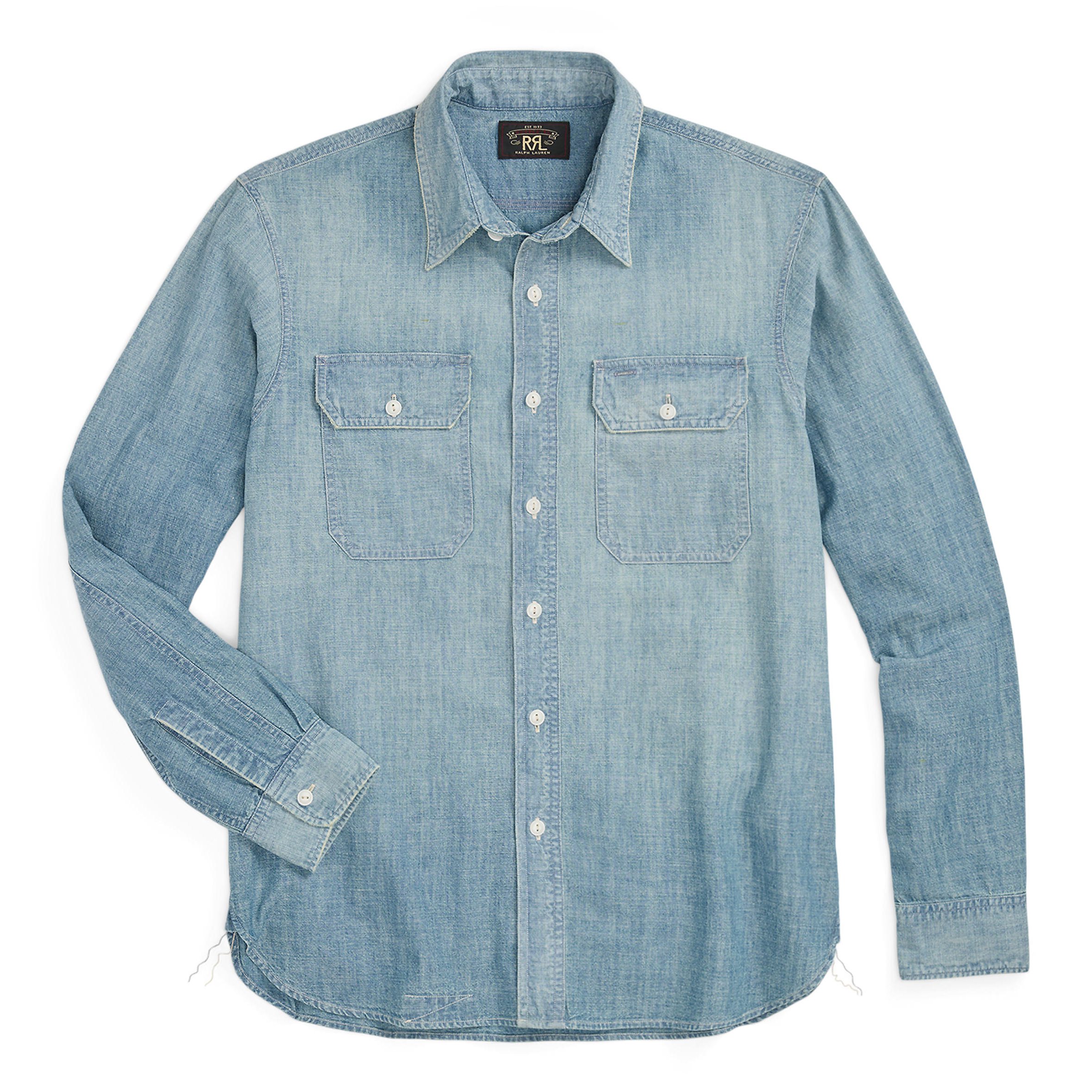 RRL Illinois Chambray Workshirt - Medium Wash | Long Sleeve Shirts