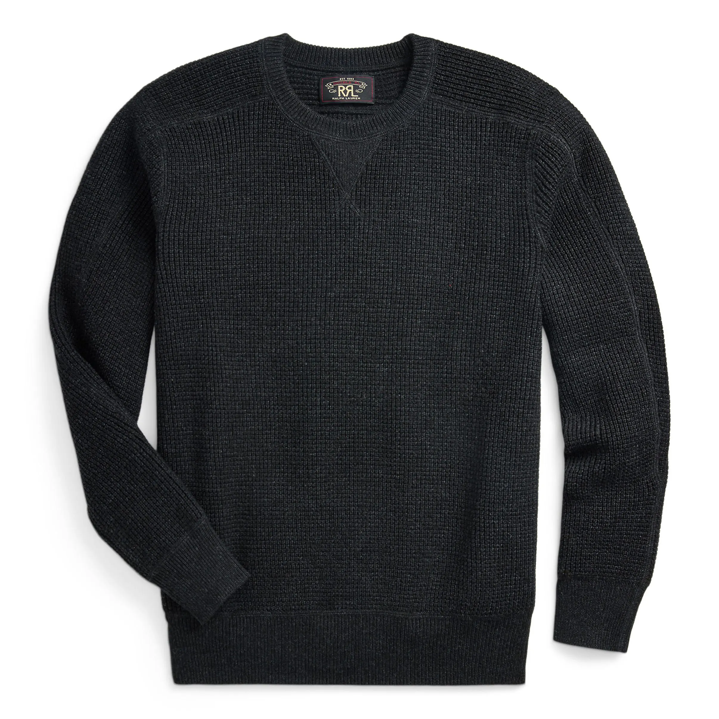 RRL Waffle Knit Crewneck Sweater - Black Heather | Crew Neck