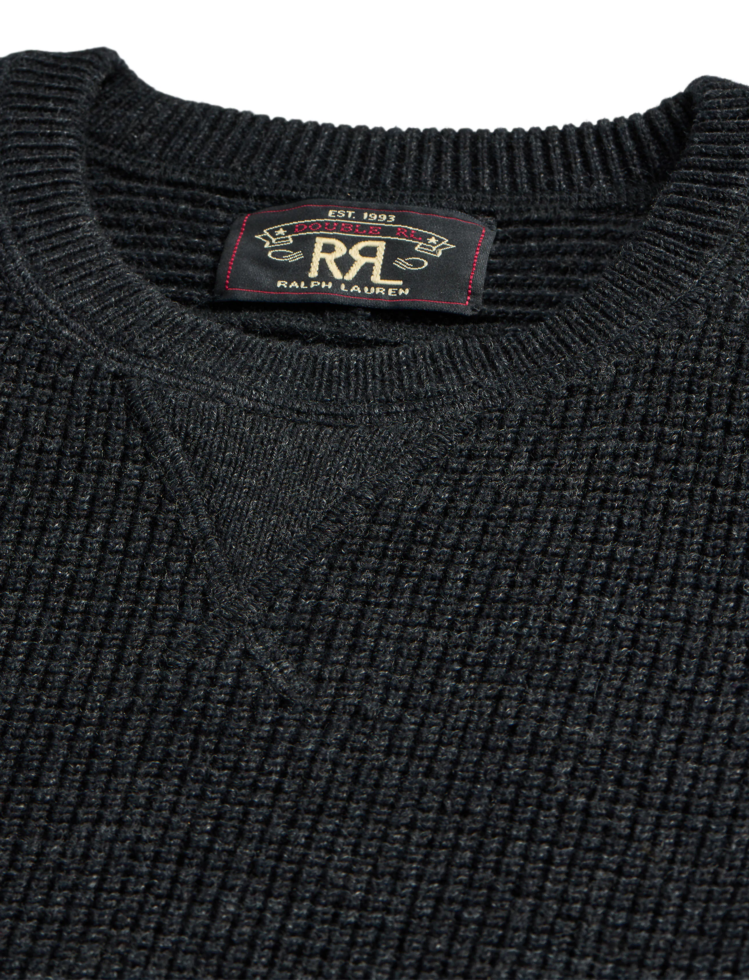 RRL Waffle Knit Crewneck Sweater - Black Heather | Crew Neck
