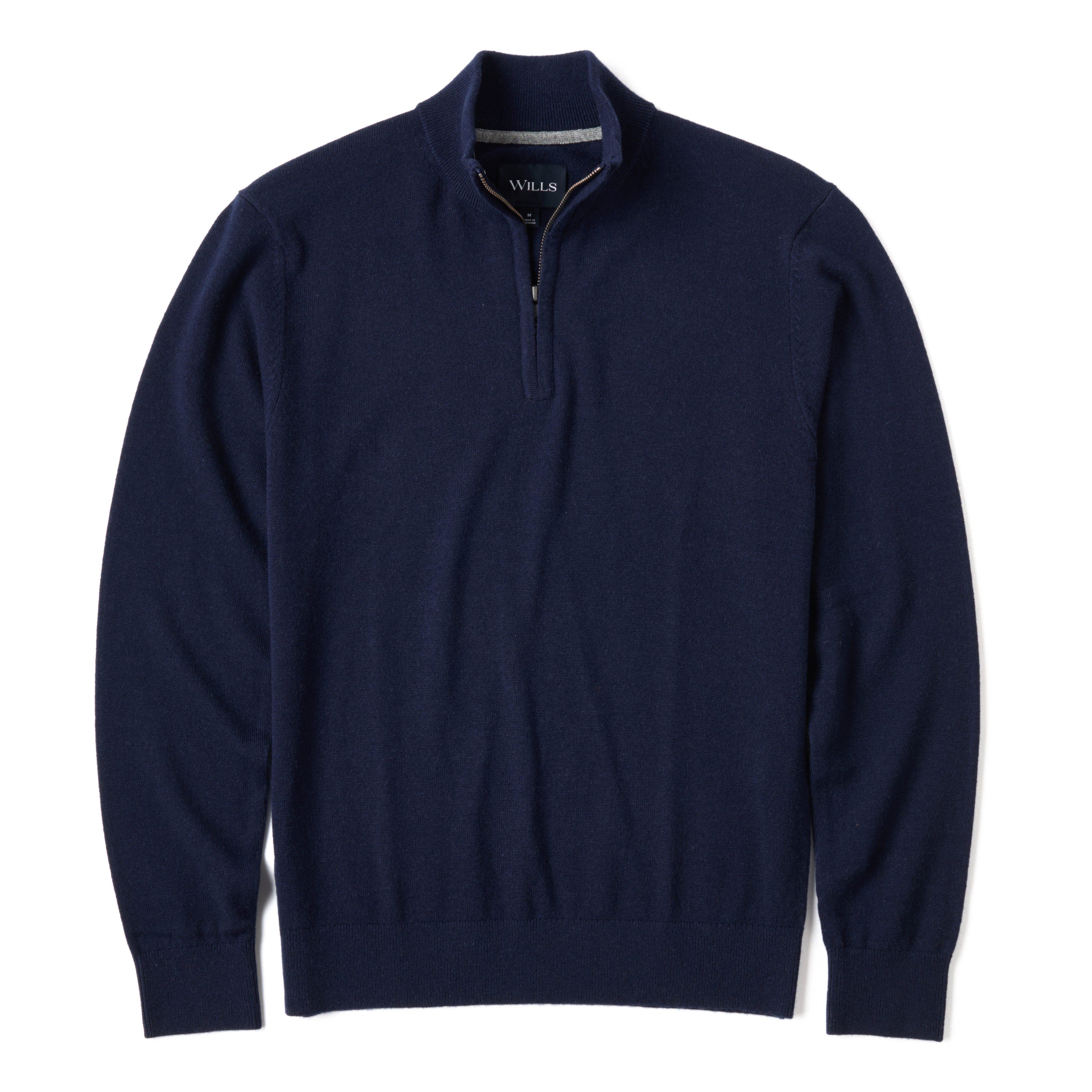 Wills EasyCash Merino Quarter Zip Sweater - Navy | Quarter-Zip