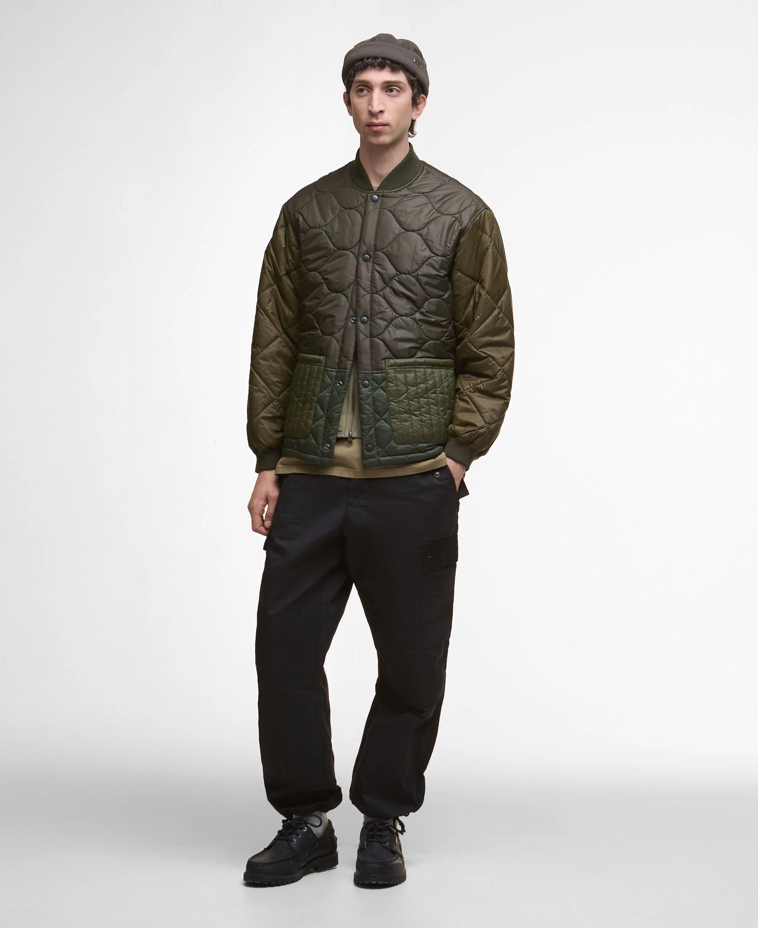 Barbour Cording Quilted Bomber Jacket - Army Green | Waxed Jackets