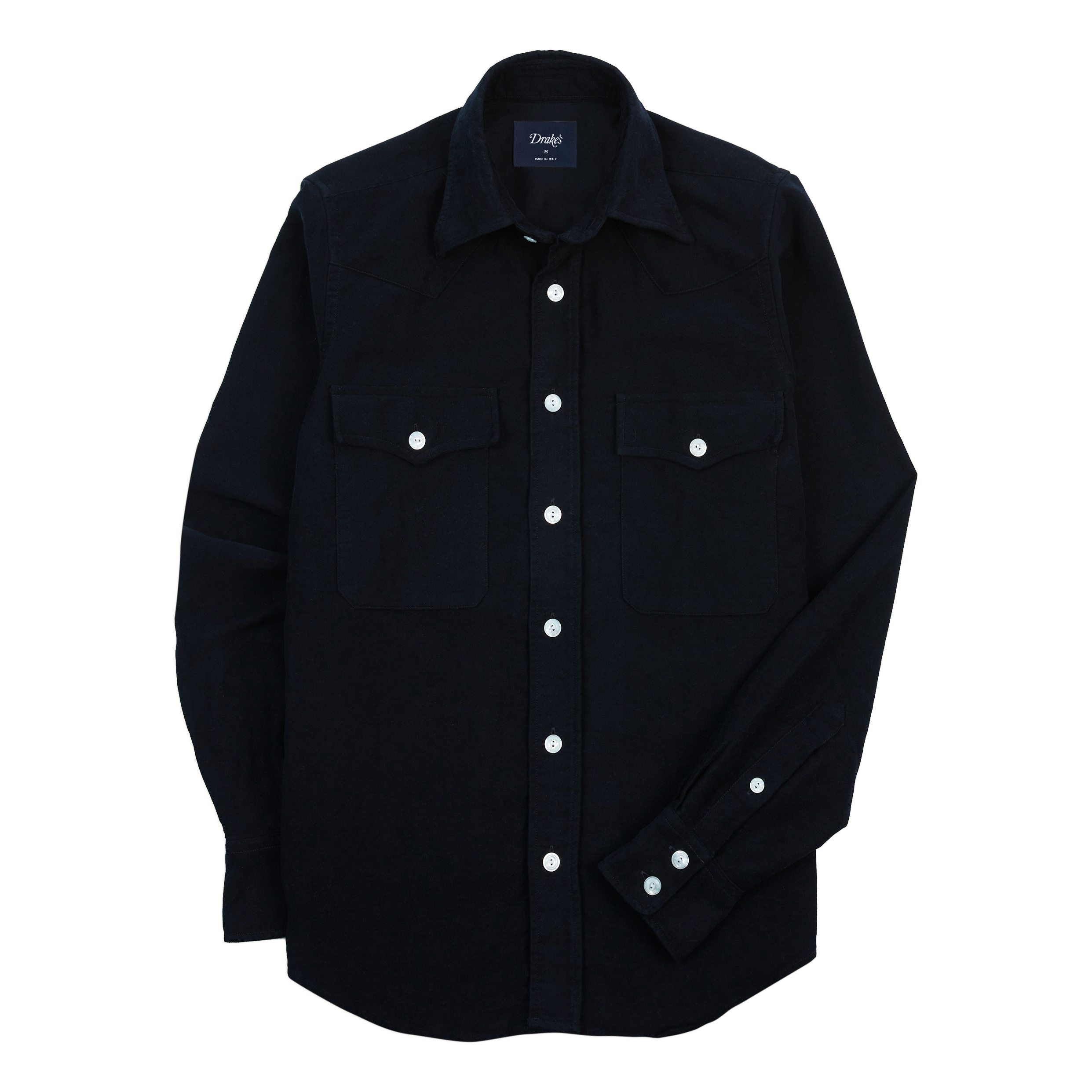 Drake's Moleskin Western Shirt - Navy | Long Sleeve Shirts | Huckberry