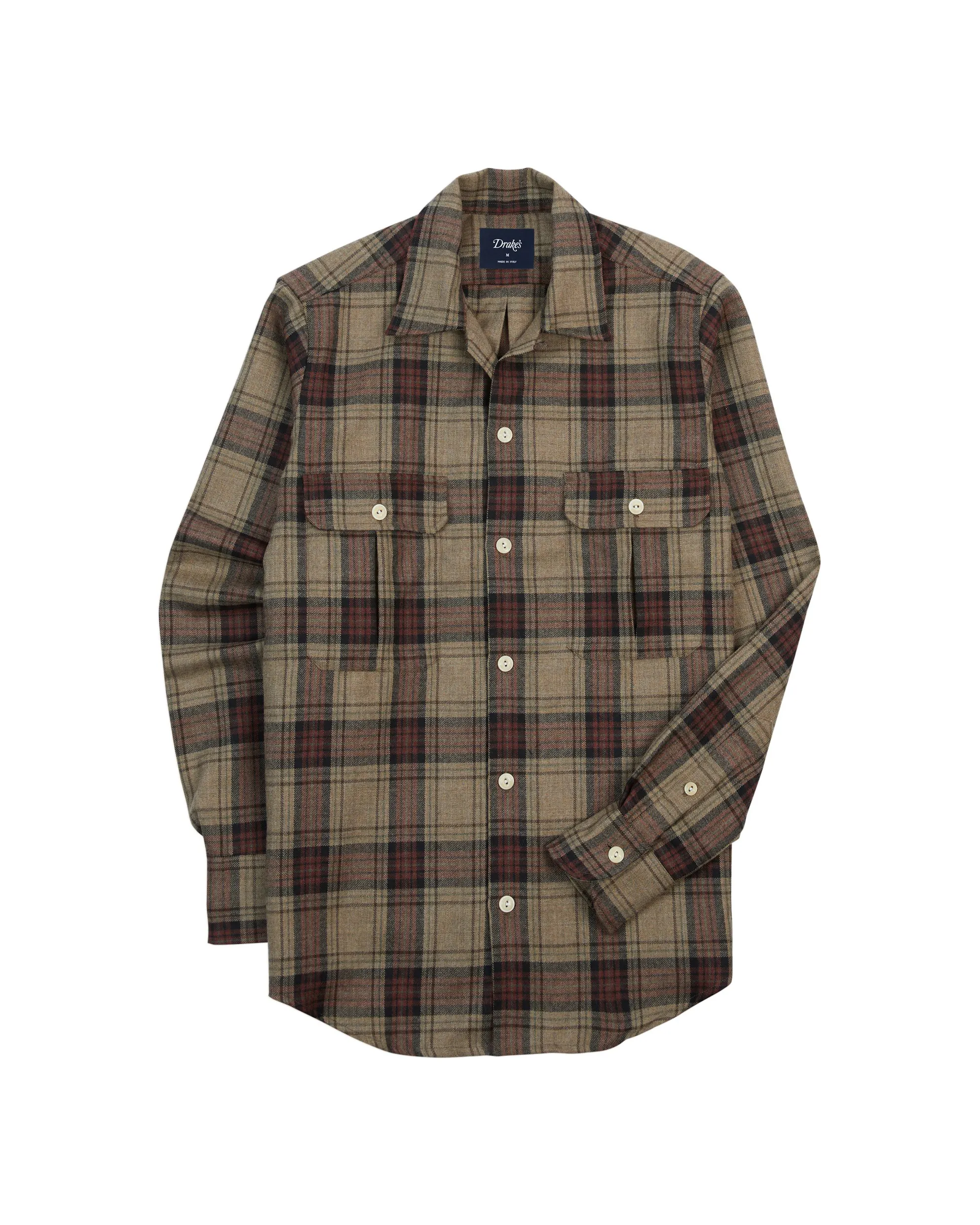 Drake's Wool Camp Collar Work Shirt Brown - Size: L Drake's Wool Camp Collar Work Shirt Brown - Size: L