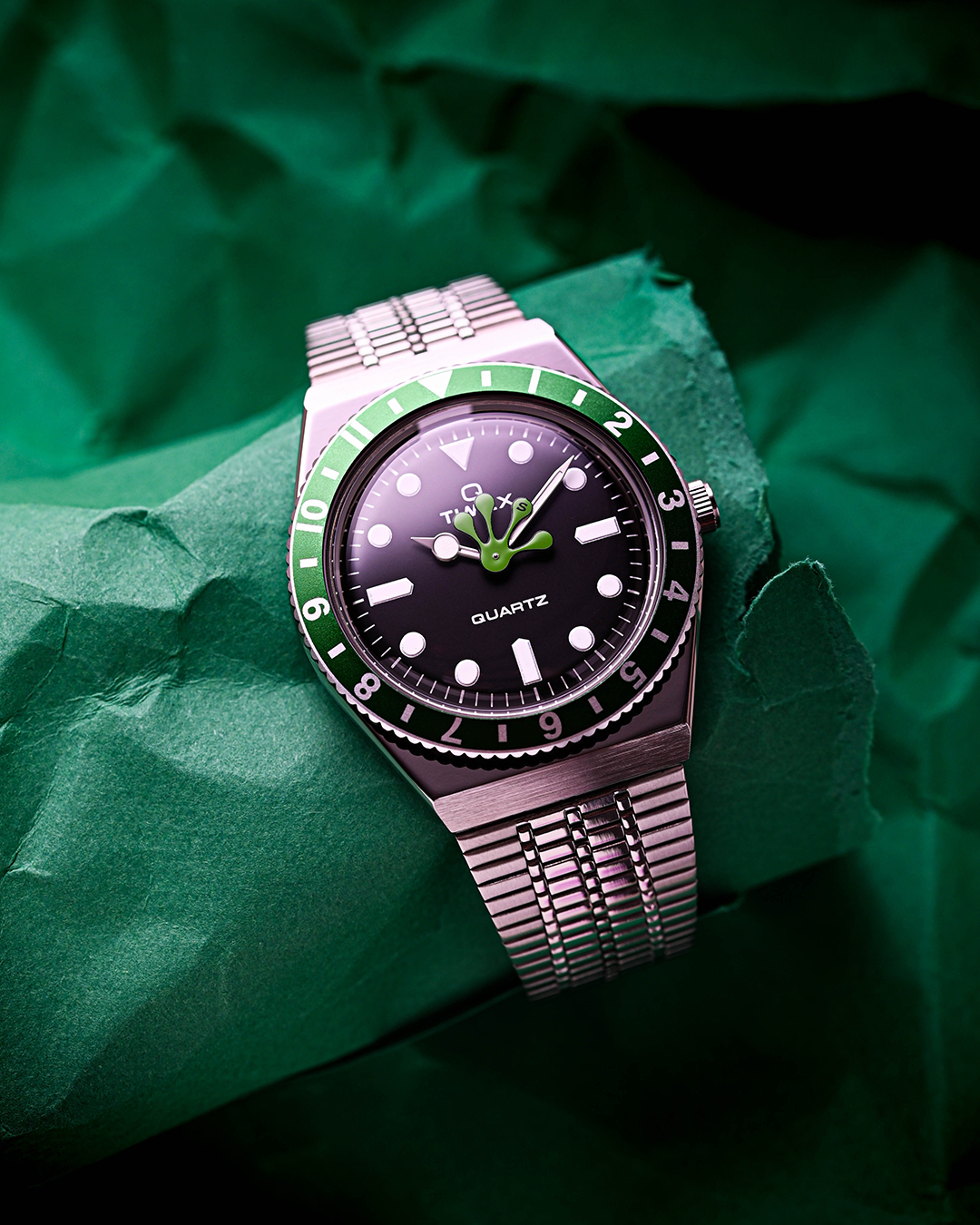 Q Timex Reissue 38mm Stainless Steel Bracelet Watch Green Timex Q