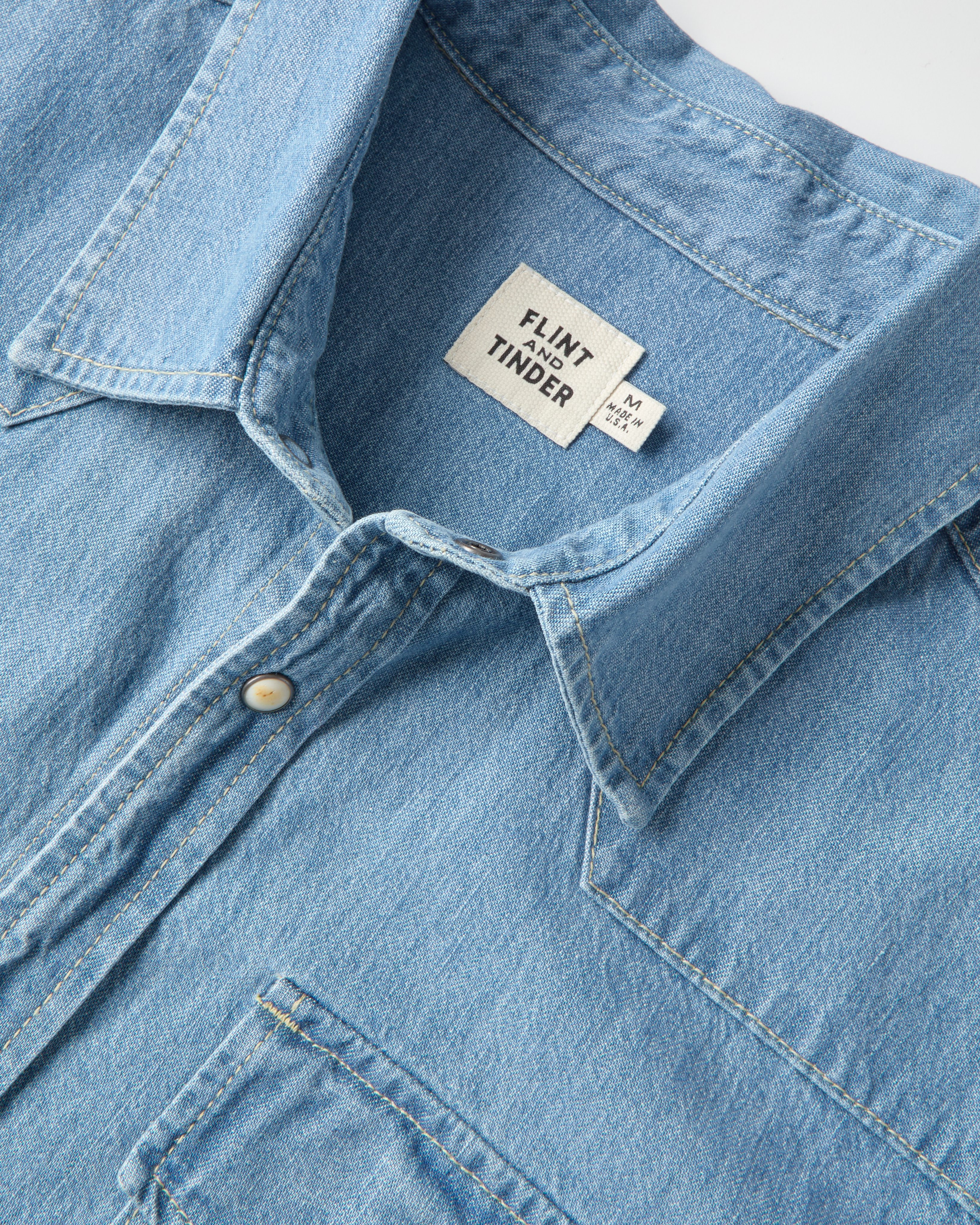 Flint and Tinder Bone Button Western Shirt - Light Wash