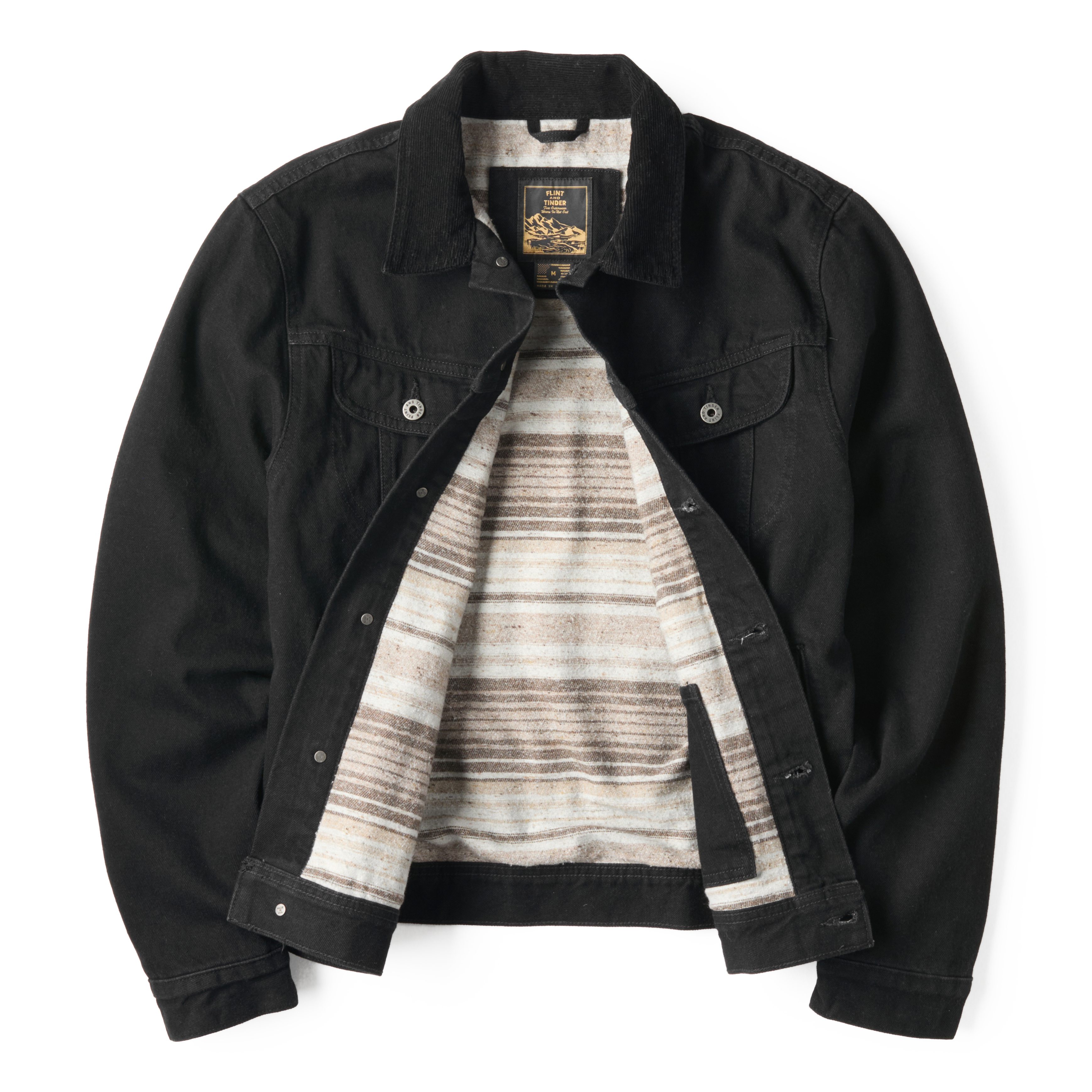 Flint and Tinder Flannel-Lined Denim Trucker Jacket - Rinsed Black