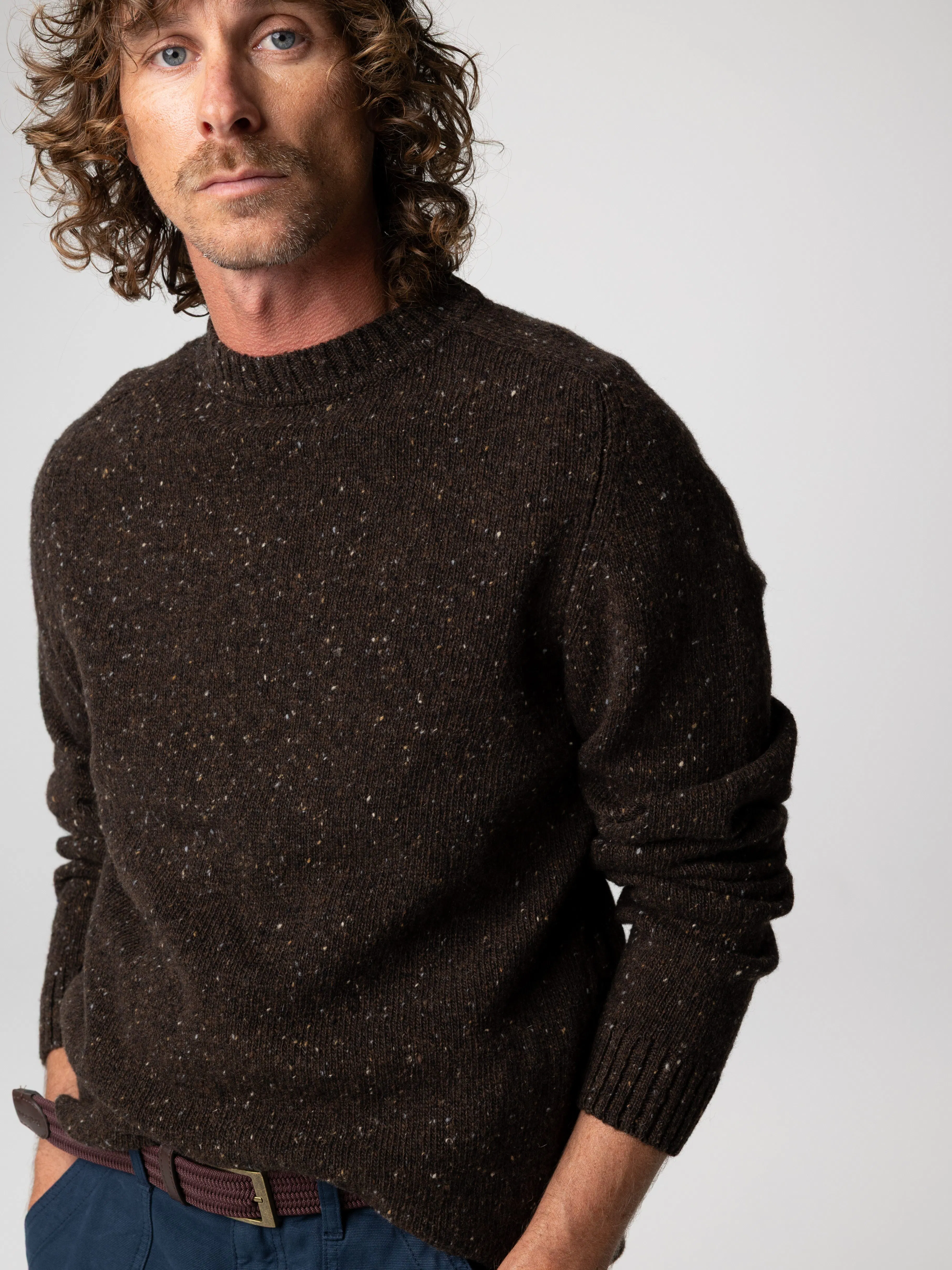 Finisterre Furlong Crewneck Sweater - Burnt Umber | Crew Neck