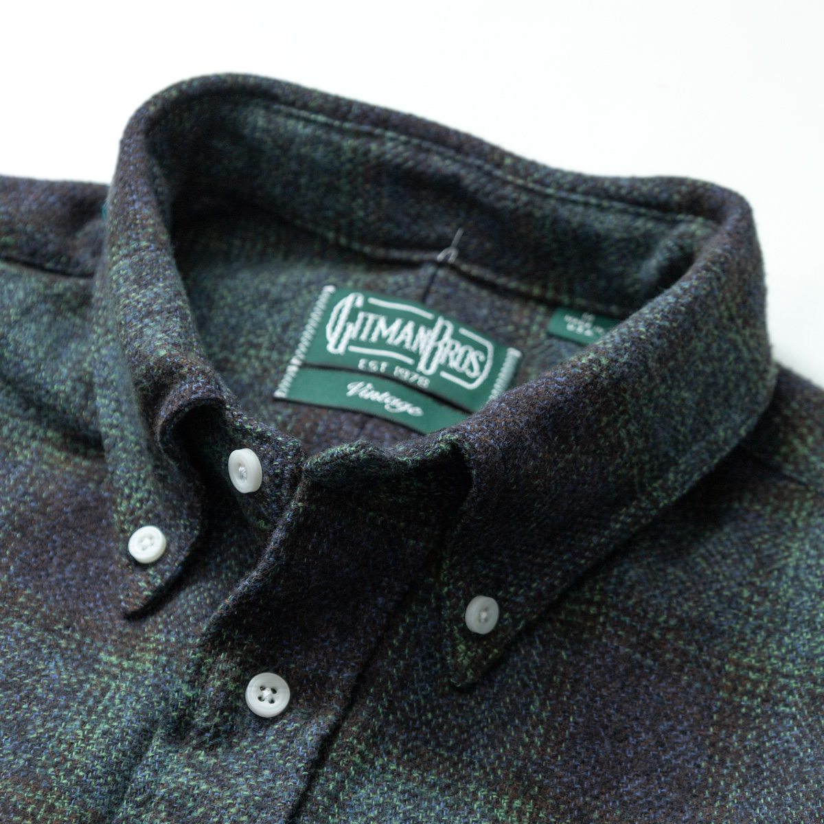 Gitman Vintage Brushed Tweed Check Shirt - Navy Check | Long