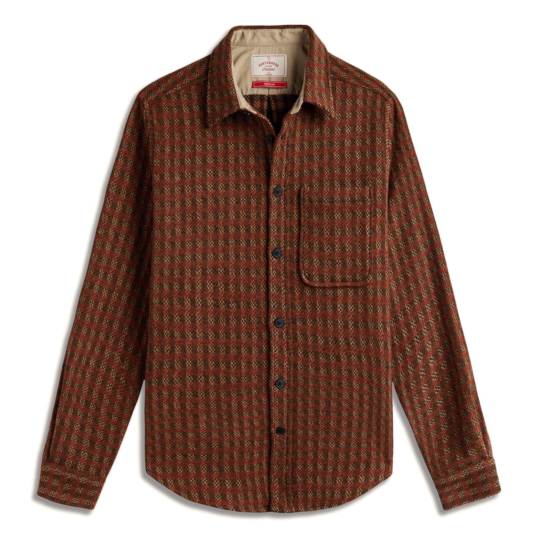 Portuguese Flannel Merino Tweed Long Sleeve Shirt - Brown | Long
