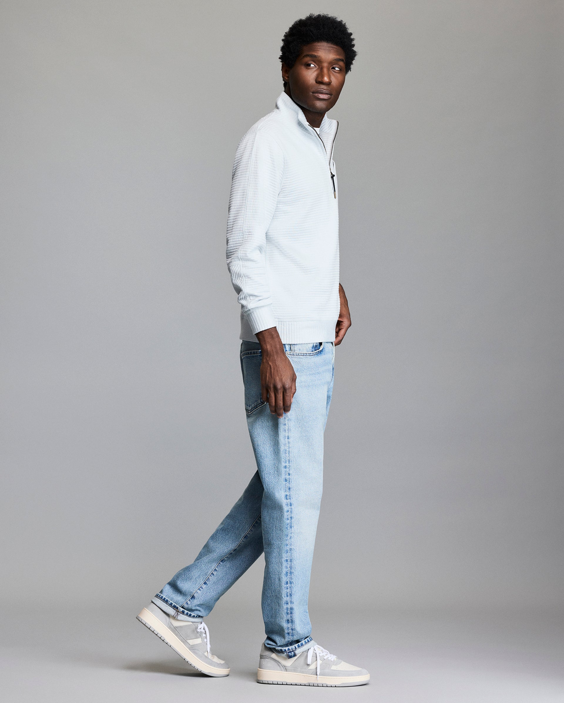 Billy Reid Quilted Half-Zip - Beach Blue | Quarter-Zip Sweaters