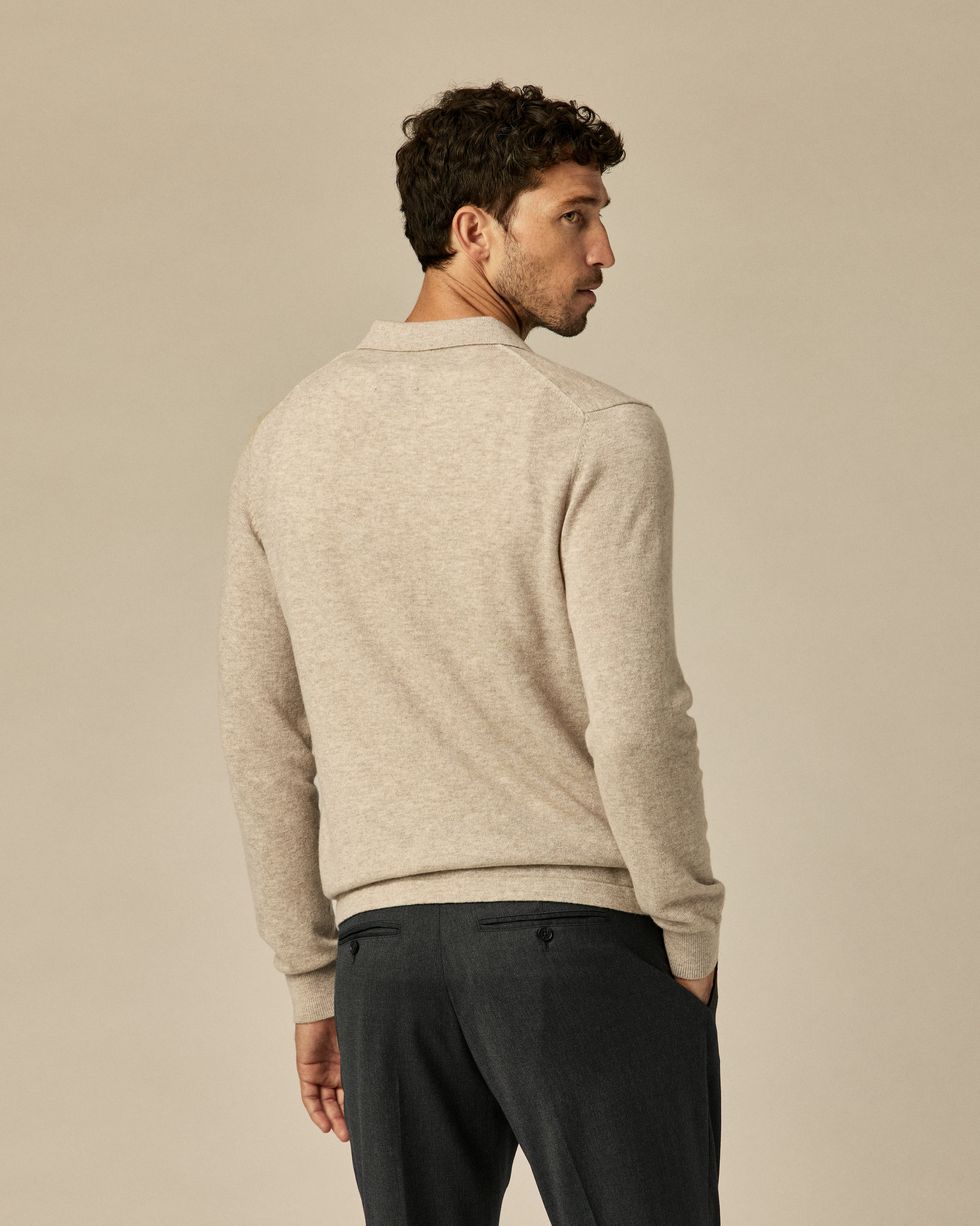 Wills EasyCash Merino Long Sleeve Polo Cardigan - Natural