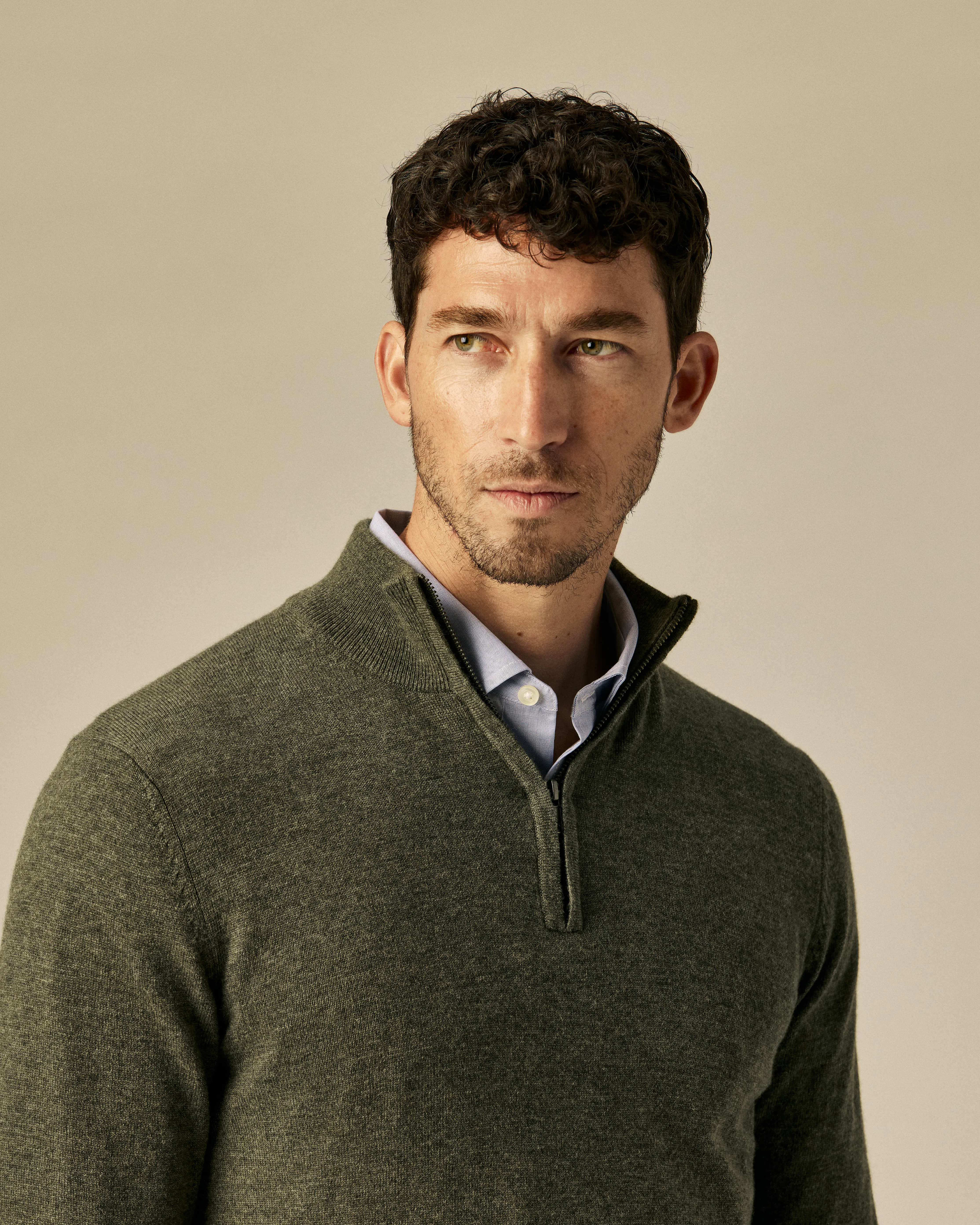 Wills EasyCash Merino Quarter Zip Sweater - Green | Quarter-Zip